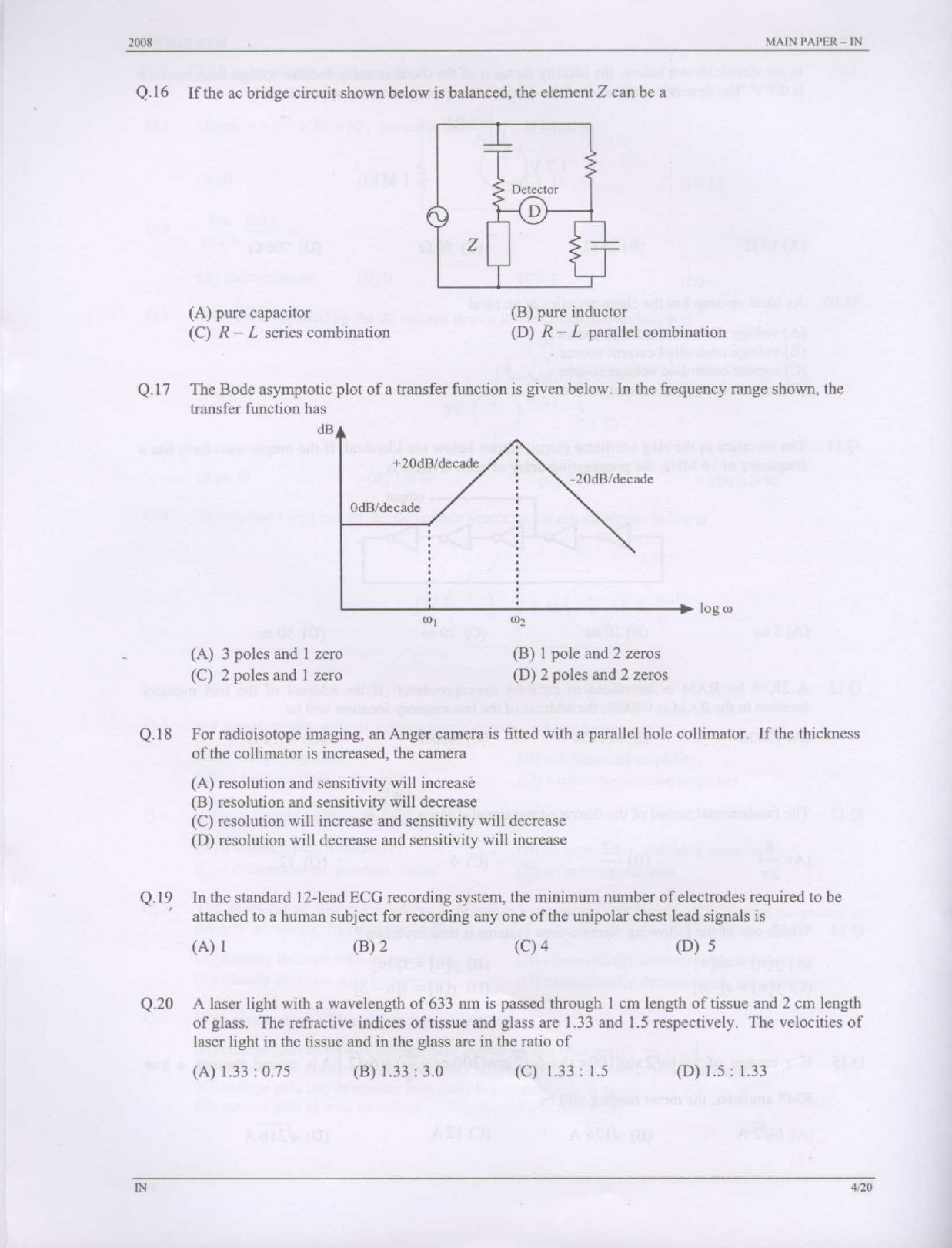 GATE Exam Question Paper 2008 Instrumentation Engineering 4