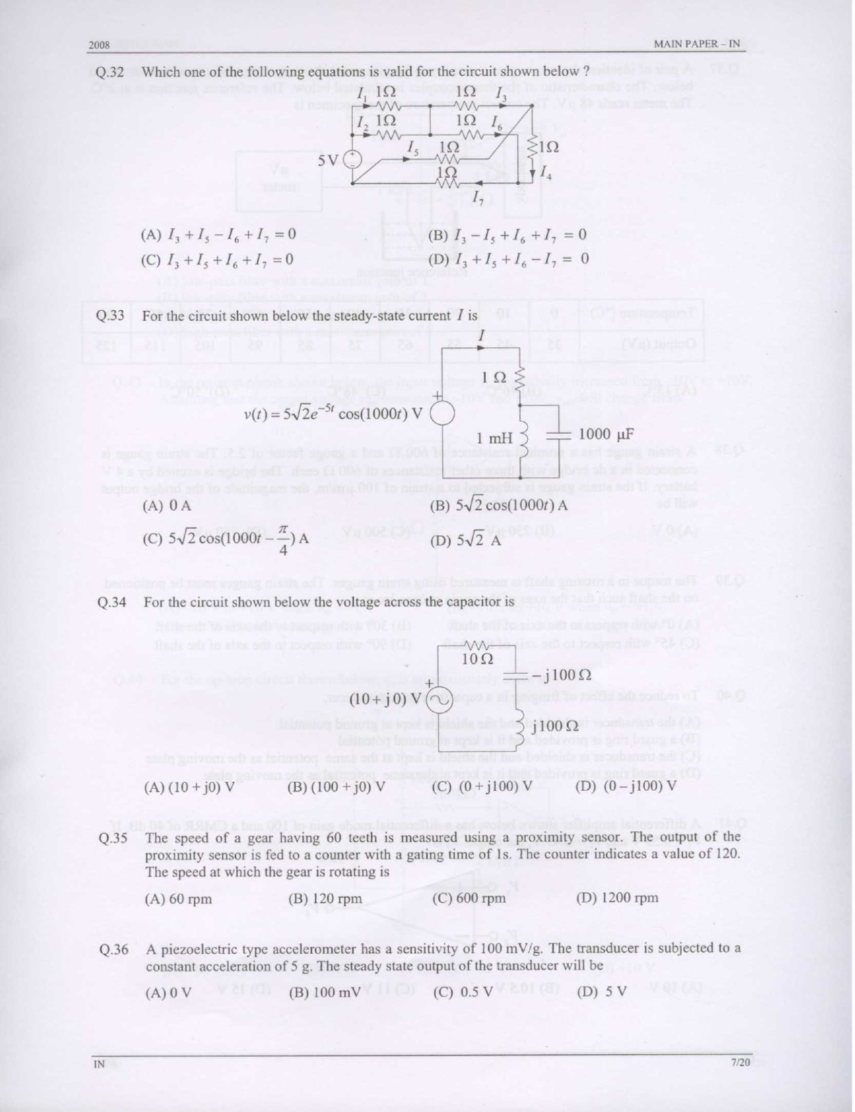 GATE Exam Question Paper 2008 Instrumentation Engineering 7