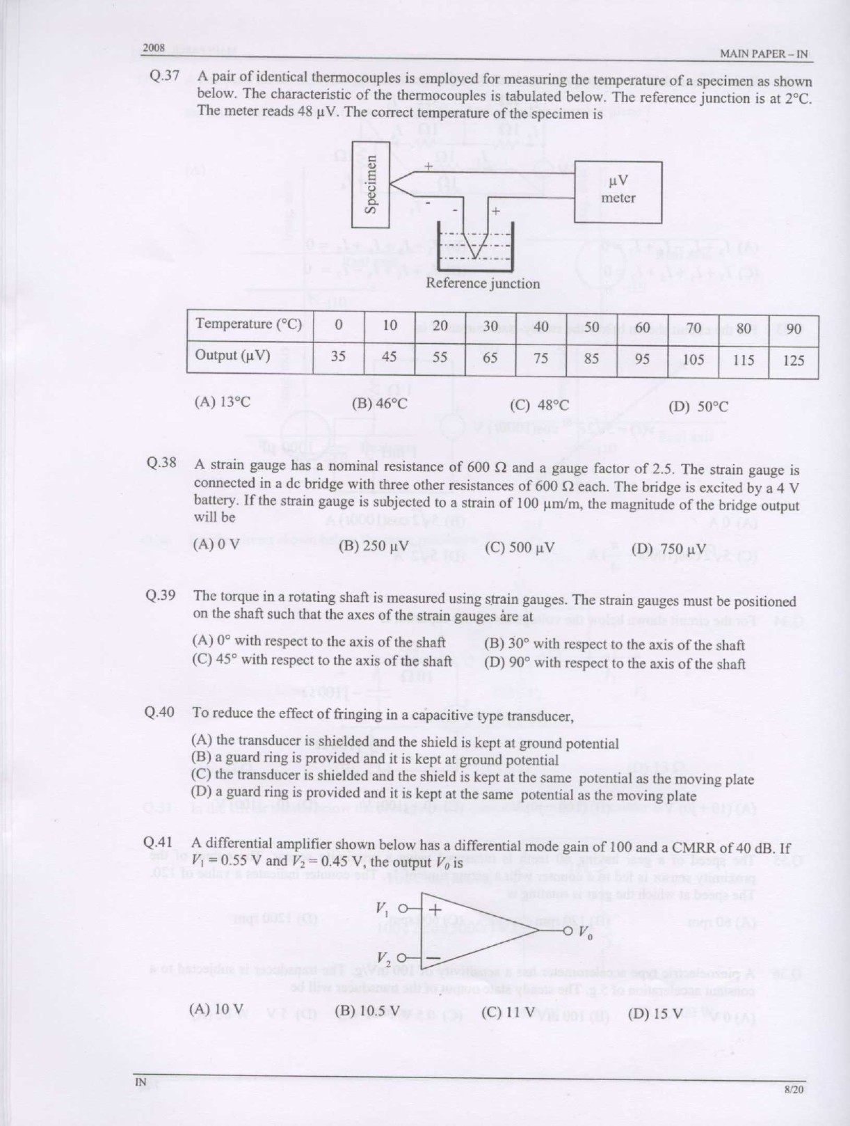 GATE Exam Question Paper 2008 Instrumentation Engineering 8