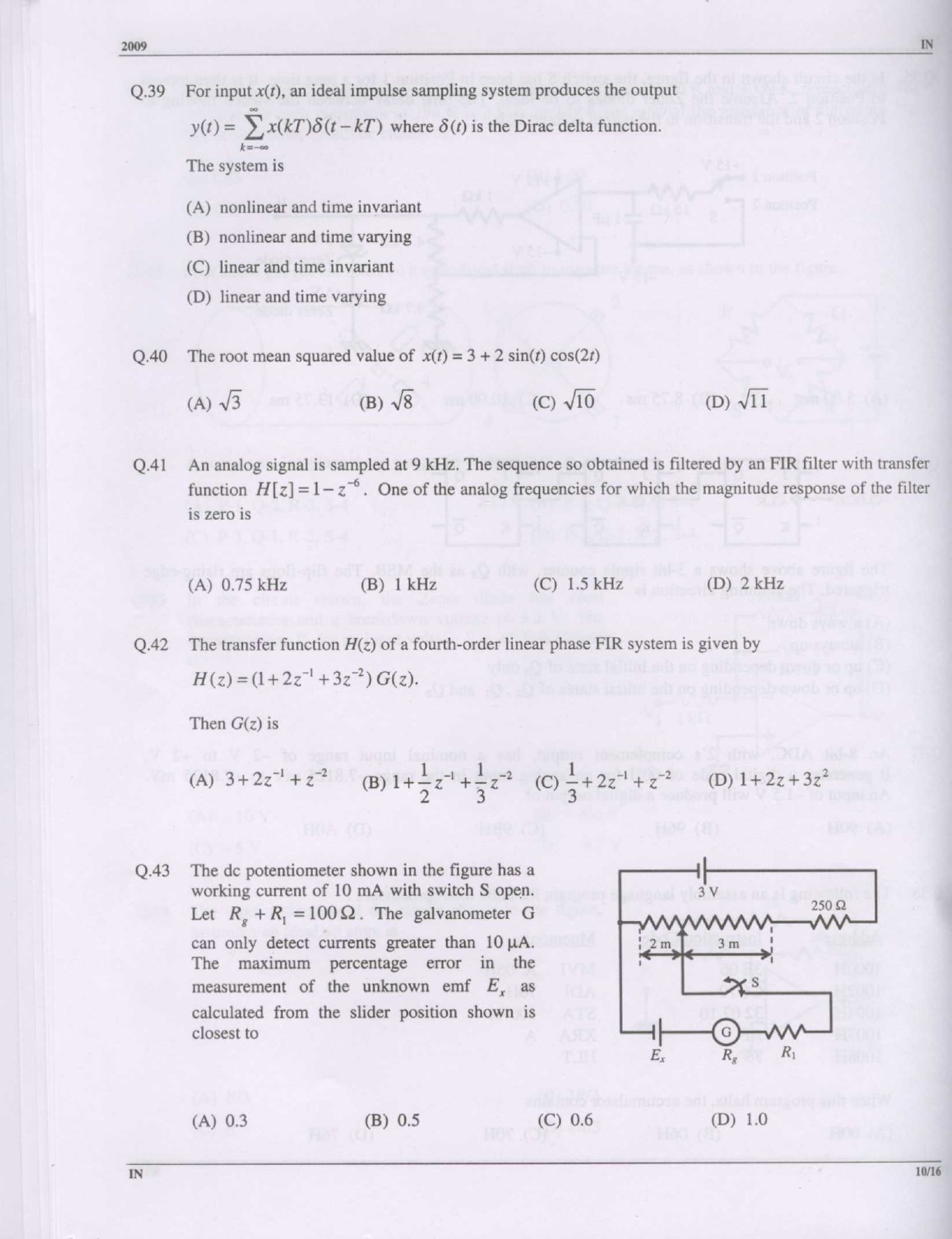 GATE Exam Question Paper 2009 Instrumentation Engineering 10