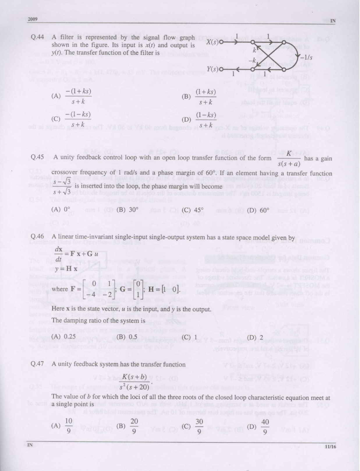 GATE Exam Question Paper 2009 Instrumentation Engineering 11