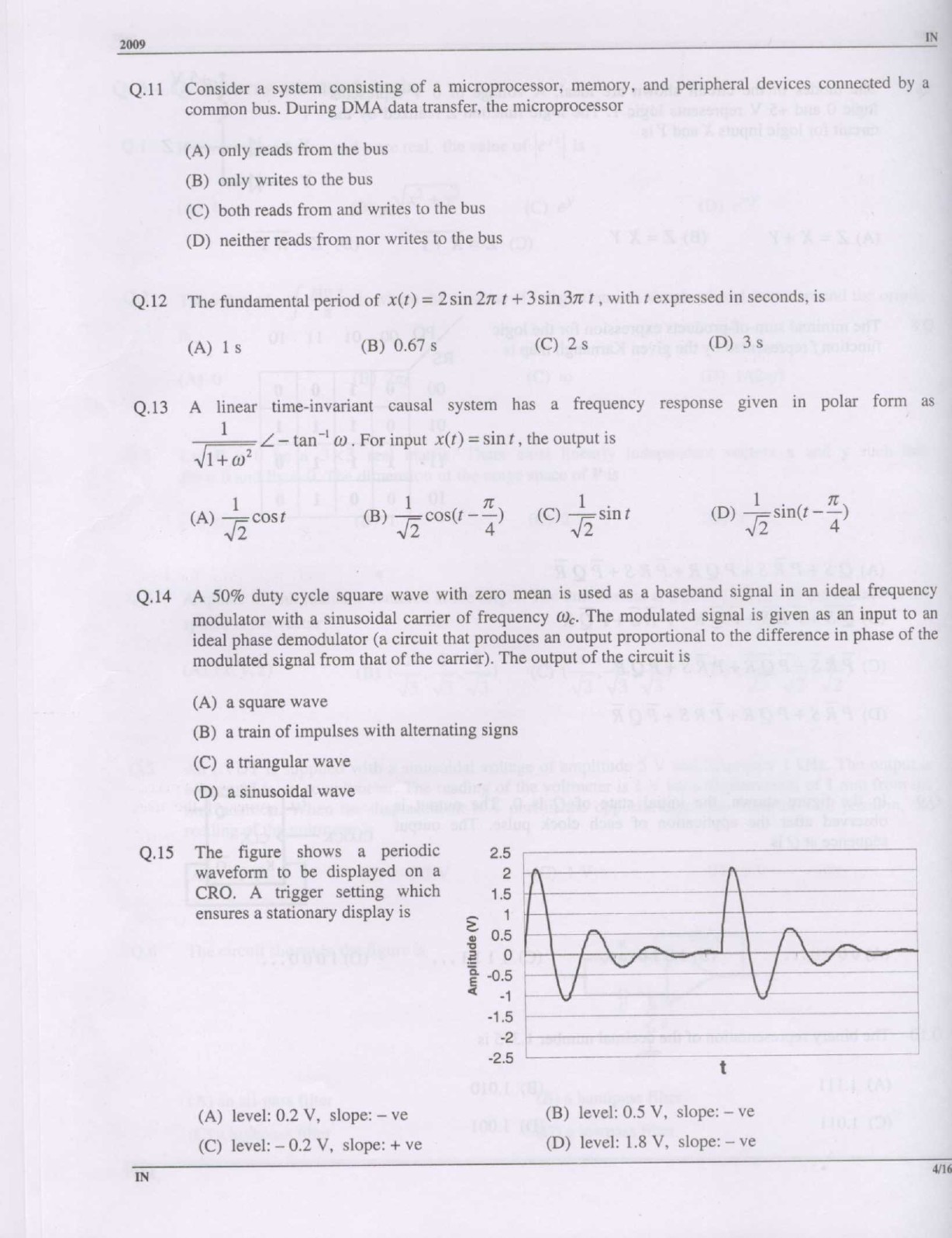 GATE Exam Question Paper 2009 Instrumentation Engineering 4