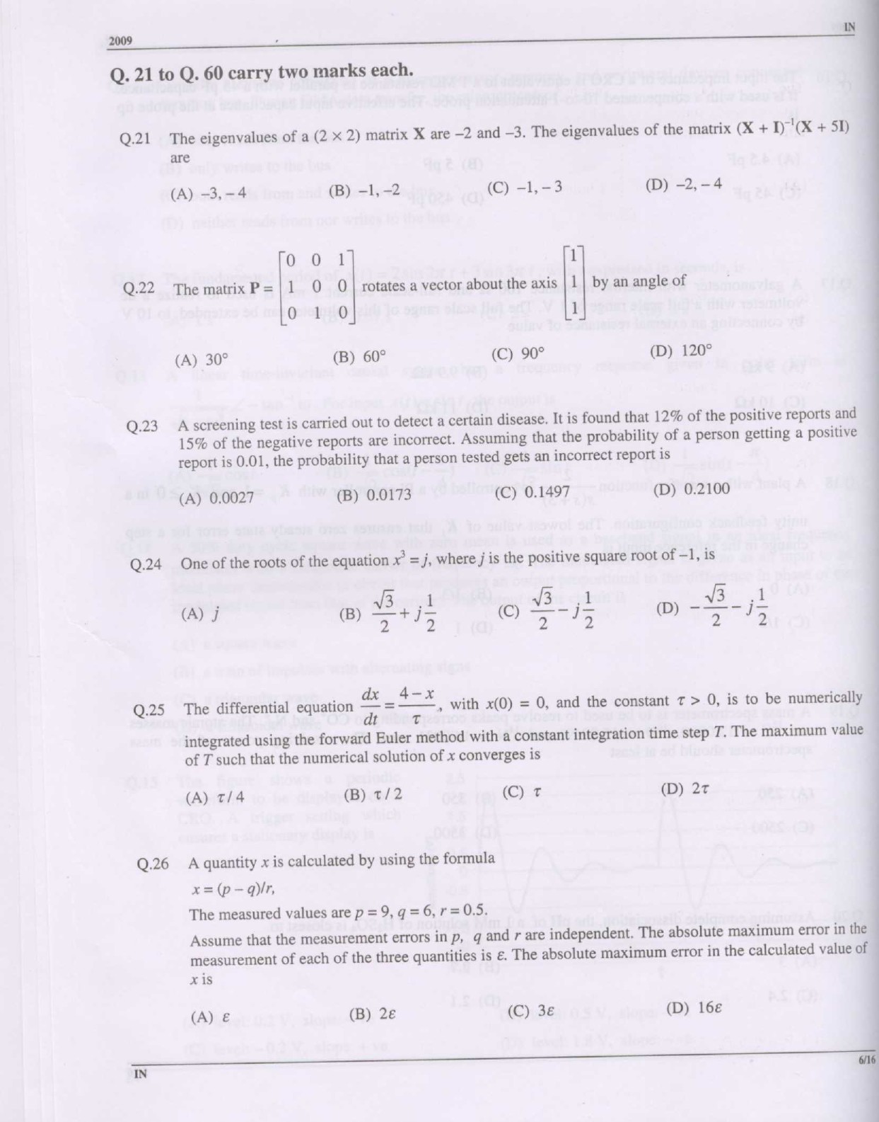 GATE Exam Question Paper 2009 Instrumentation Engineering 6