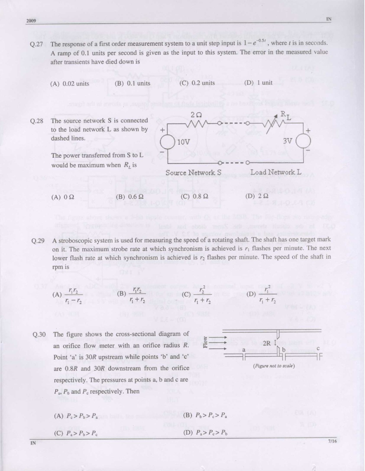 GATE Exam Question Paper 2009 Instrumentation Engineering 7