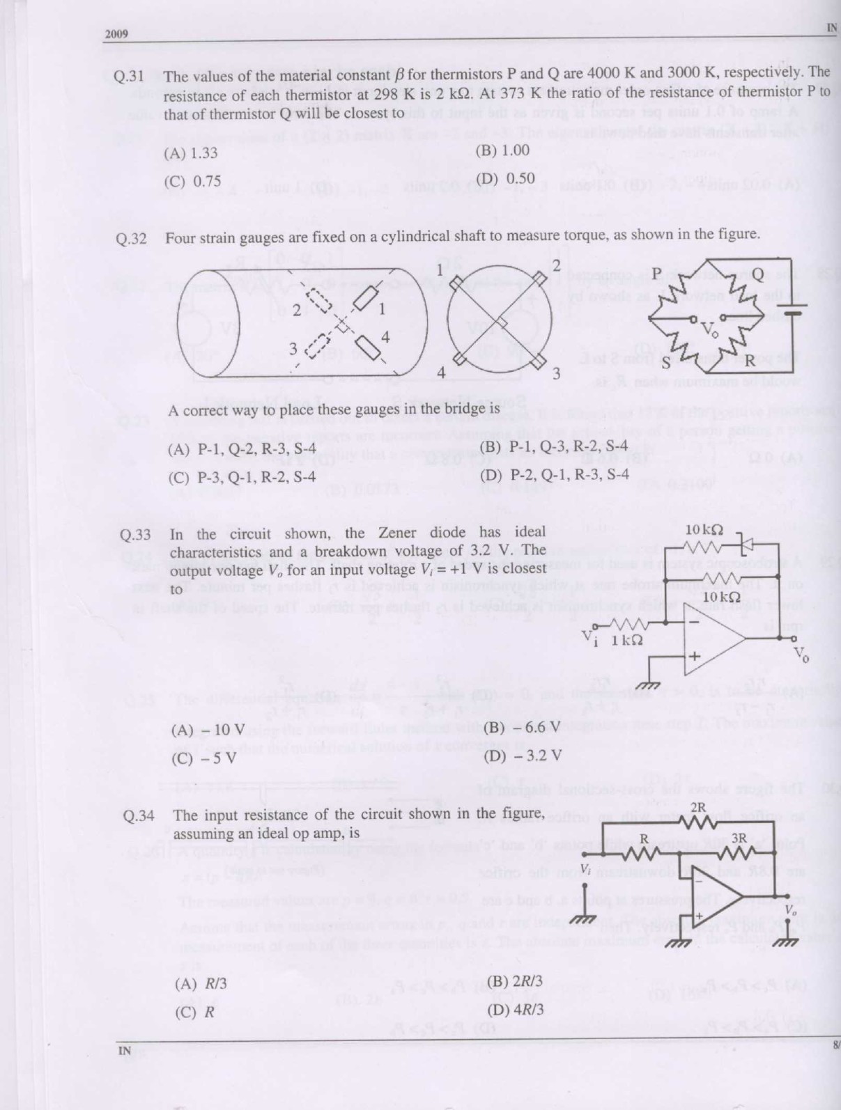 GATE Exam Question Paper 2009 Instrumentation Engineering 8
