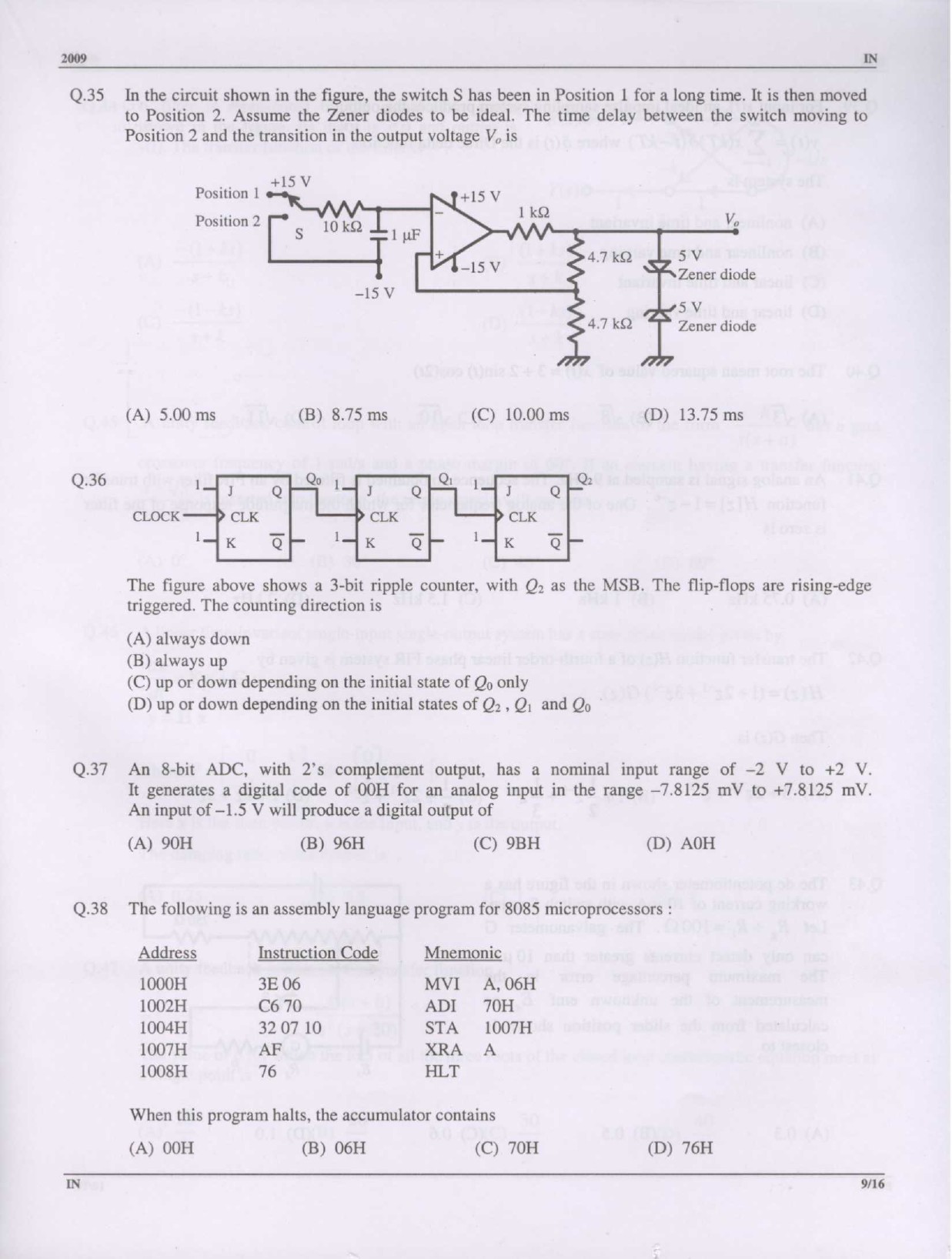 GATE Exam Question Paper 2009 Instrumentation Engineering 9