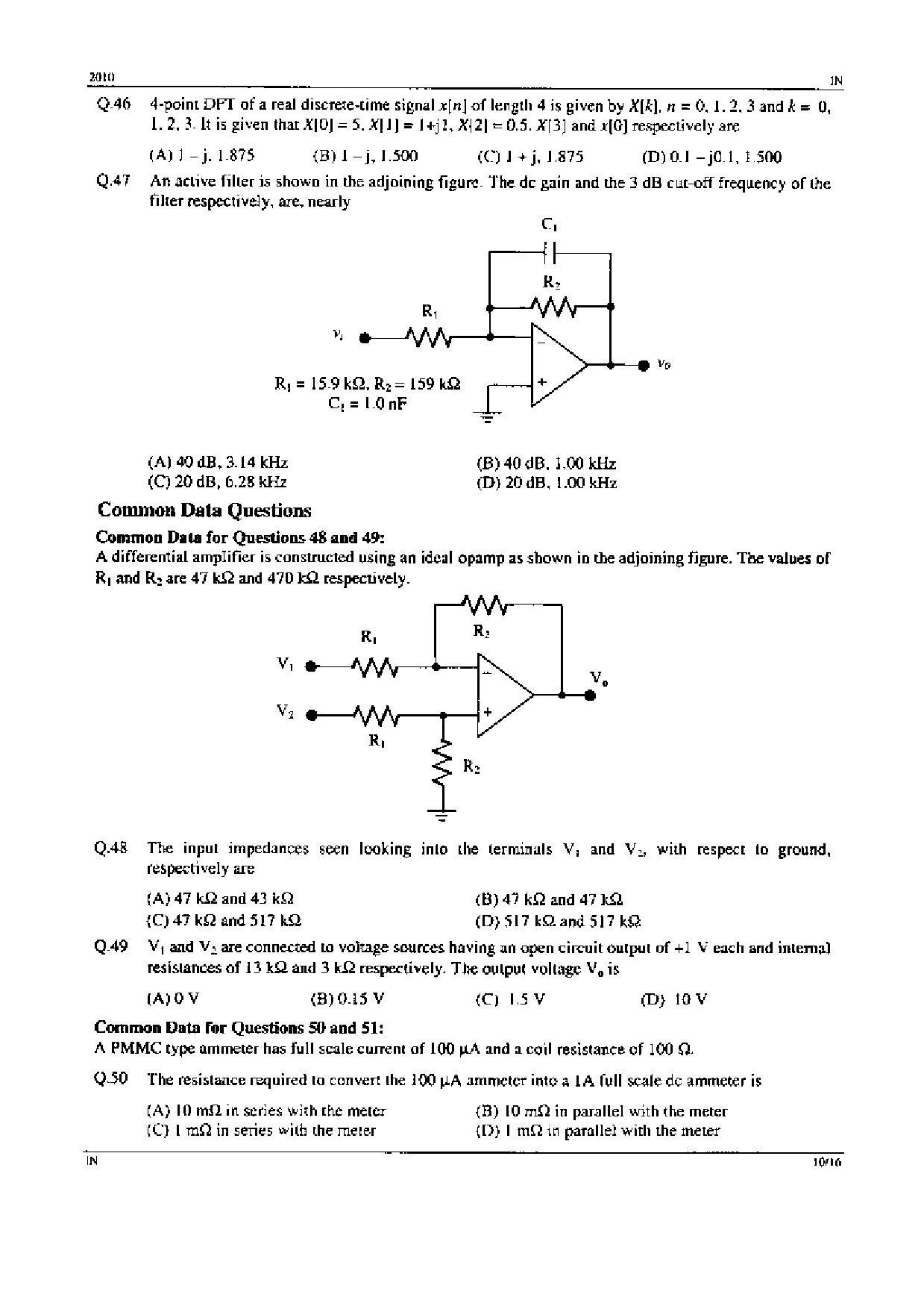 GATE Exam Question Paper 2010 Instrumentation Engineering 10