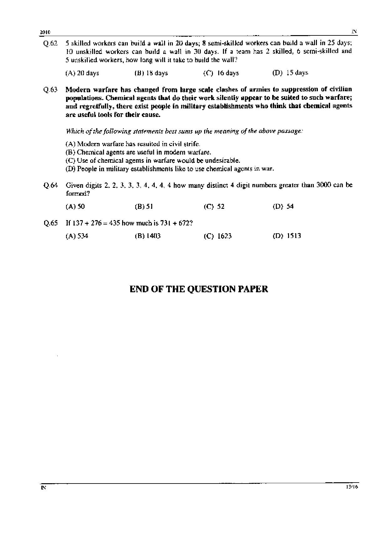 GATE Exam Question Paper 2010 Instrumentation Engineering 13