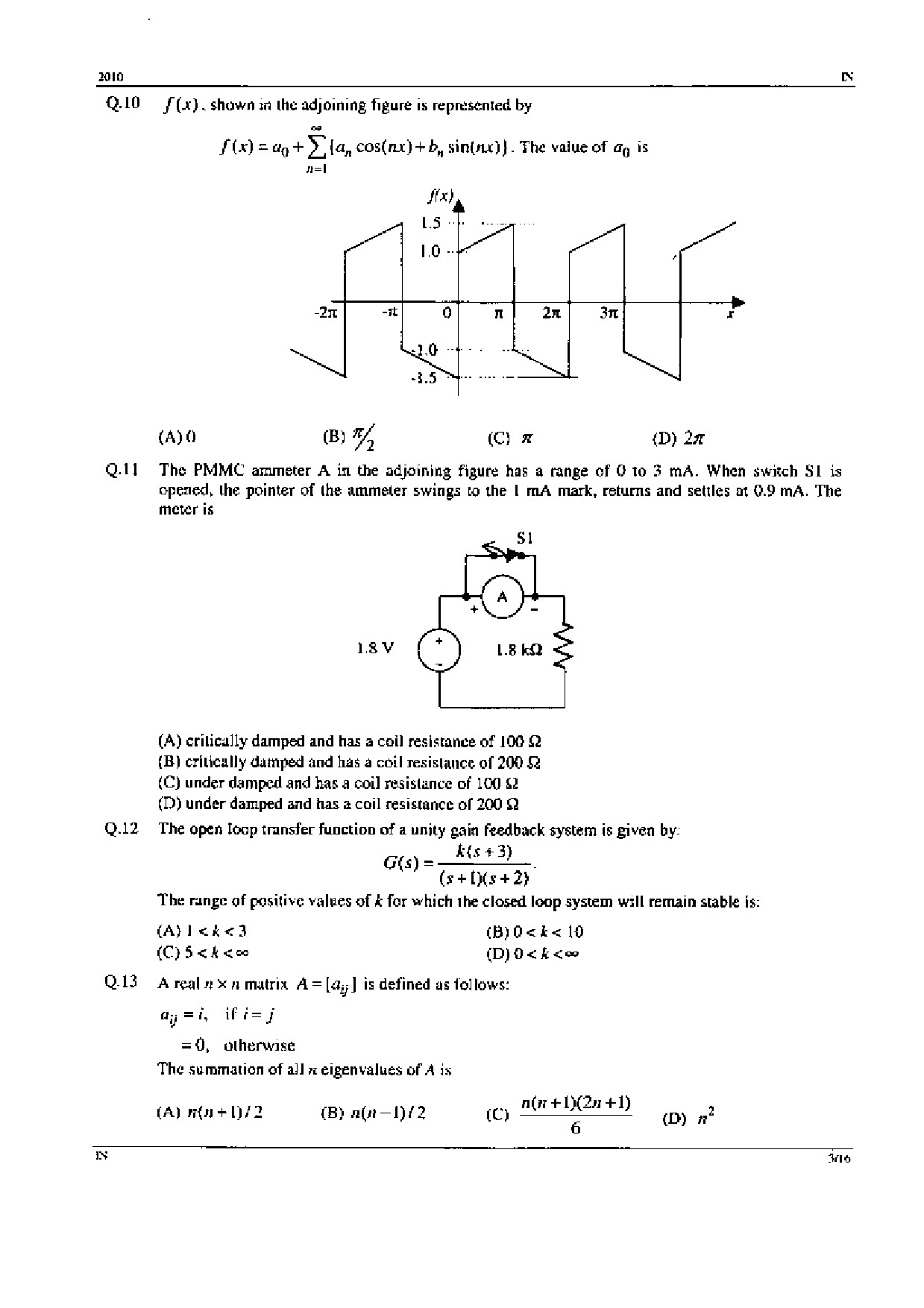 GATE Exam Question Paper 2010 Instrumentation Engineering 3