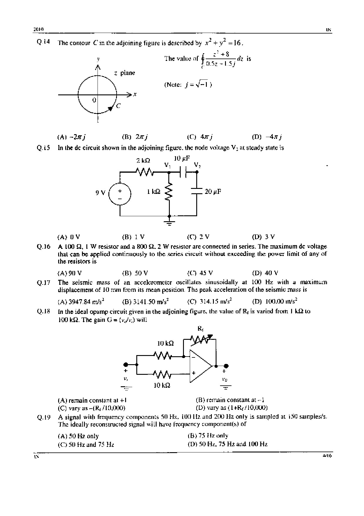 GATE Exam Question Paper 2010 Instrumentation Engineering 4