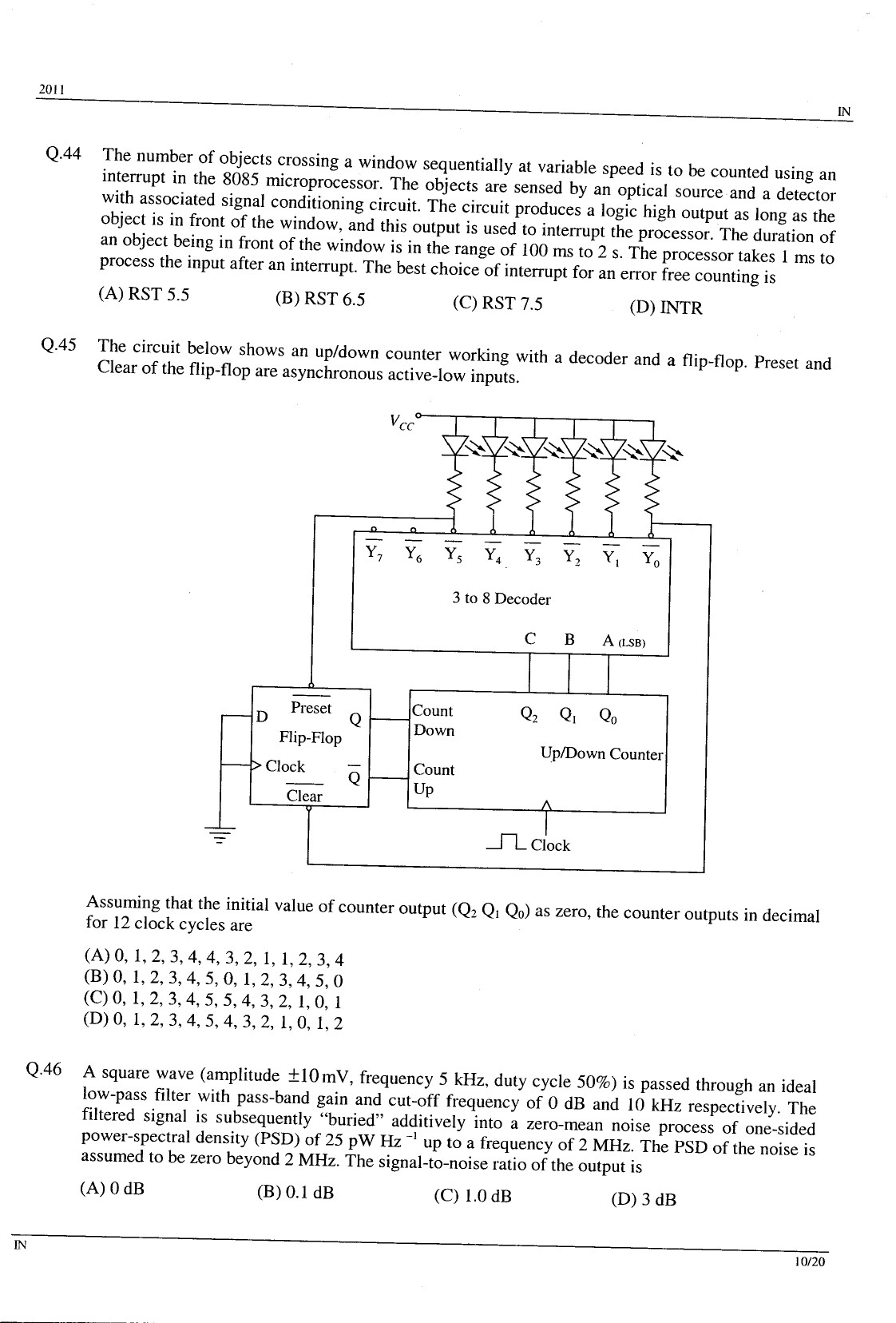 GATE Exam Question Paper 2011 Instrumentation Engineering 10