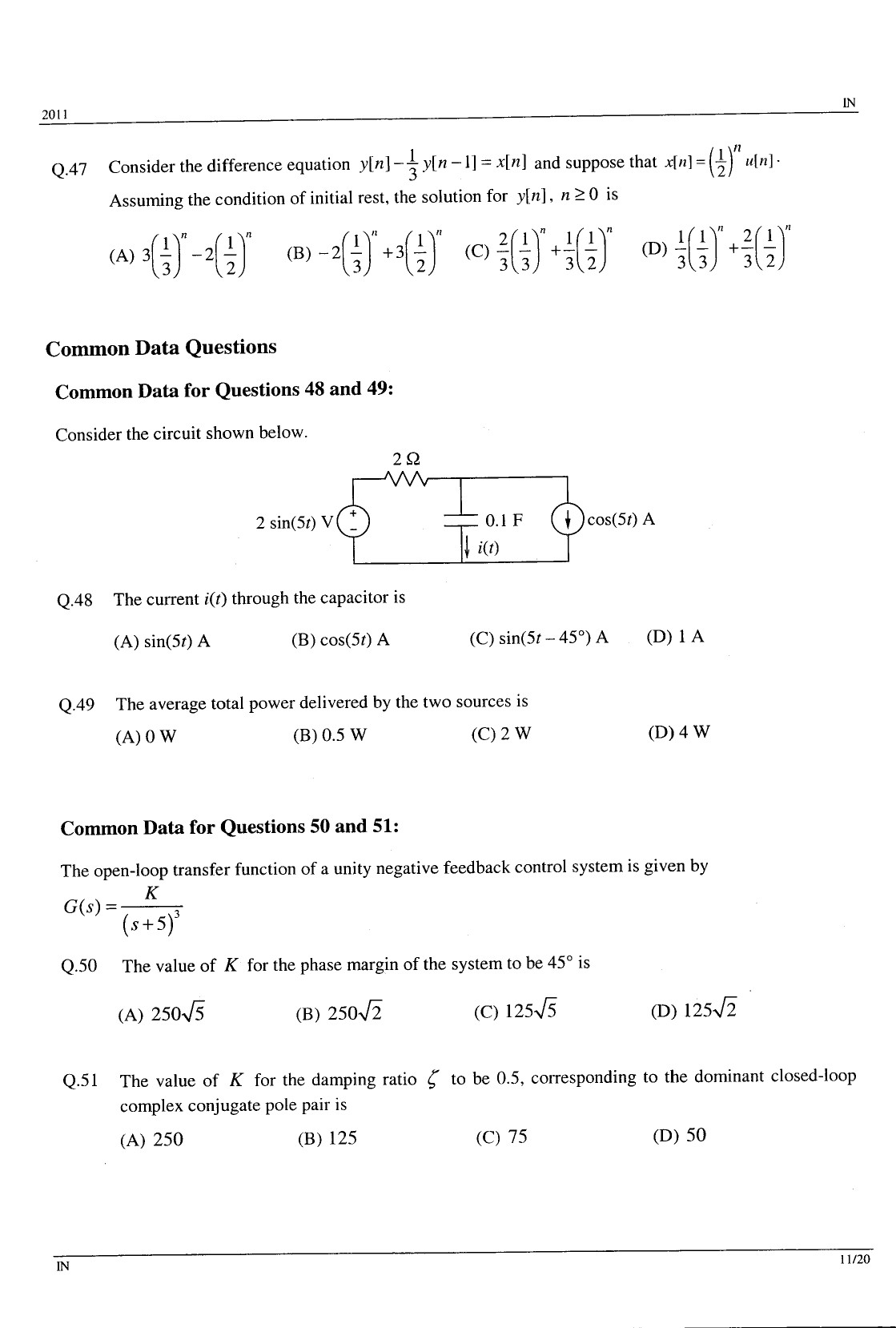 GATE Exam Question Paper 2011 Instrumentation Engineering 11