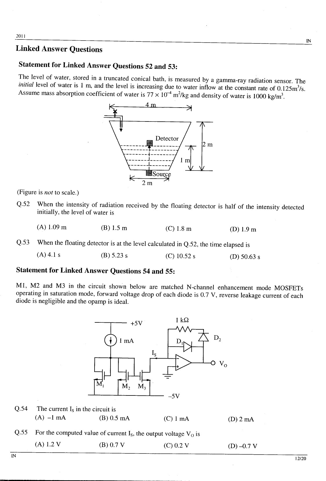 GATE Exam Question Paper 2011 Instrumentation Engineering 12