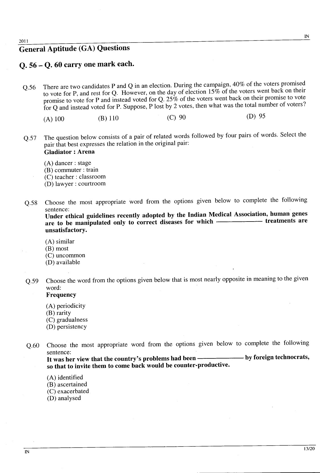 GATE Exam Question Paper 2011 Instrumentation Engineering 13