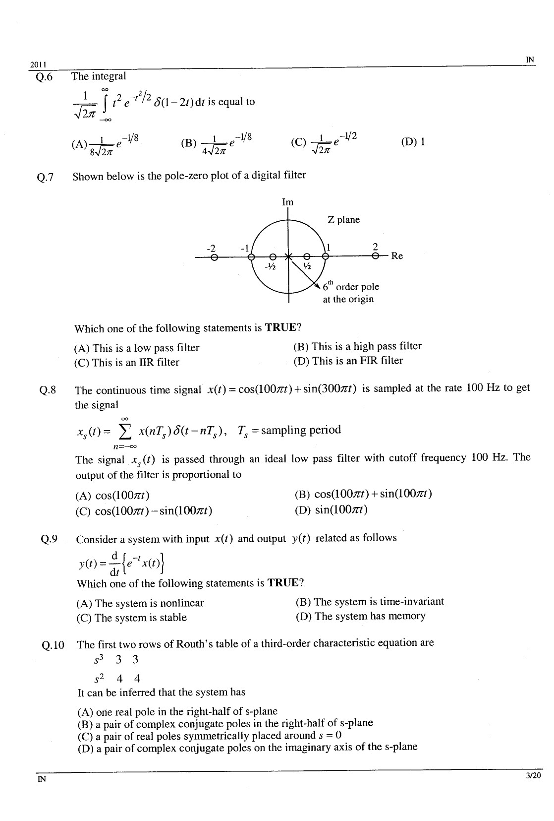 GATE Exam Question Paper 2011 Instrumentation Engineering 3