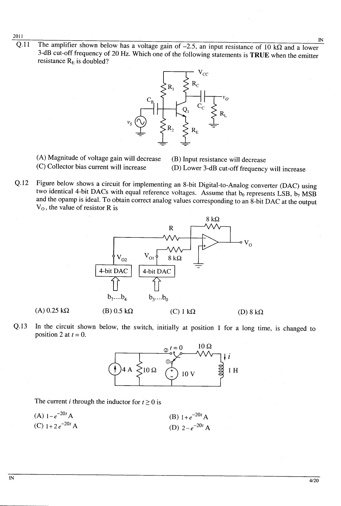 GATE Exam Question Paper 2011 Instrumentation Engineering 4