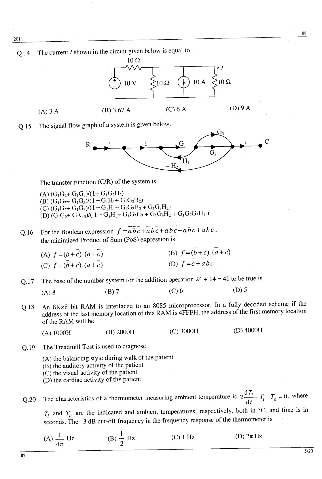 GATE Exam Question Paper 2011 Instrumentation Engineering 5