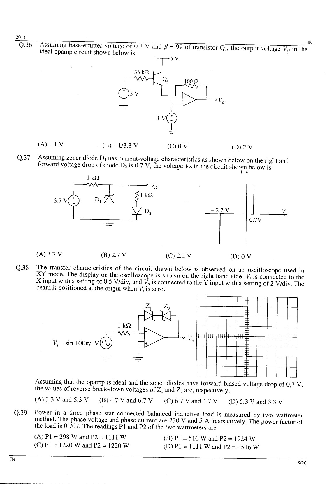 GATE Exam Question Paper 2011 Instrumentation Engineering 8