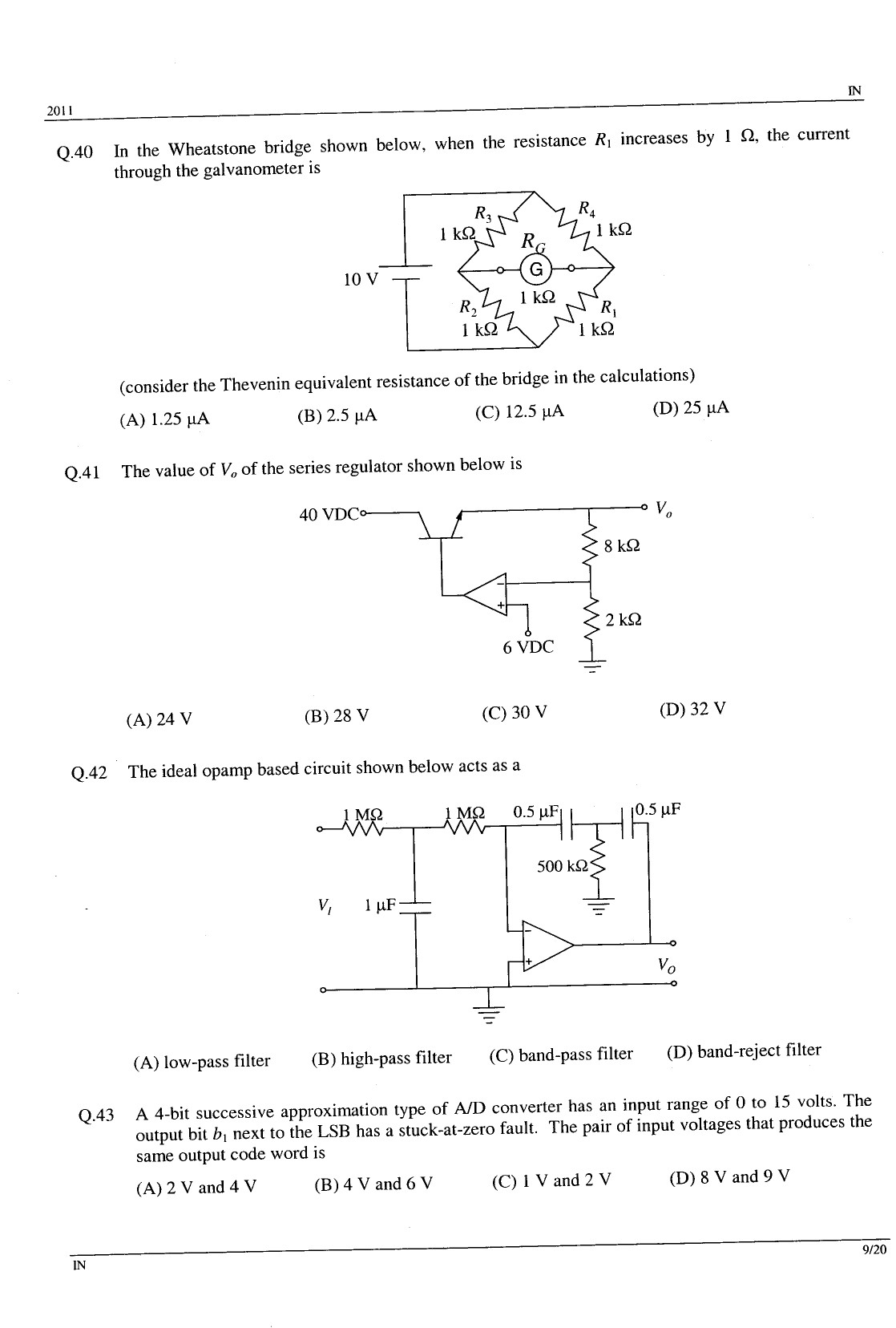 GATE Exam Question Paper 2011 Instrumentation Engineering 9