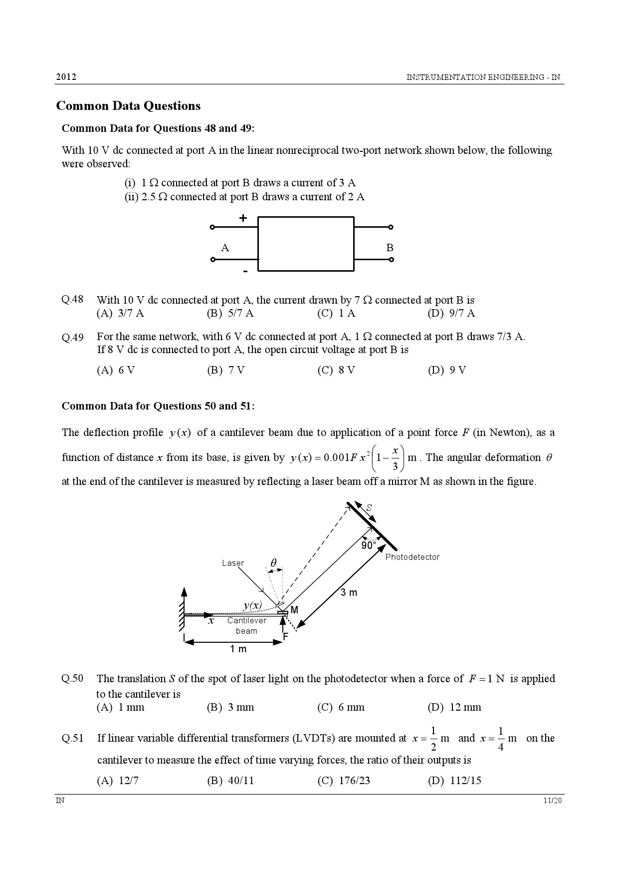 GATE Exam Question Paper 2012 Instrumentation Engineering 11
