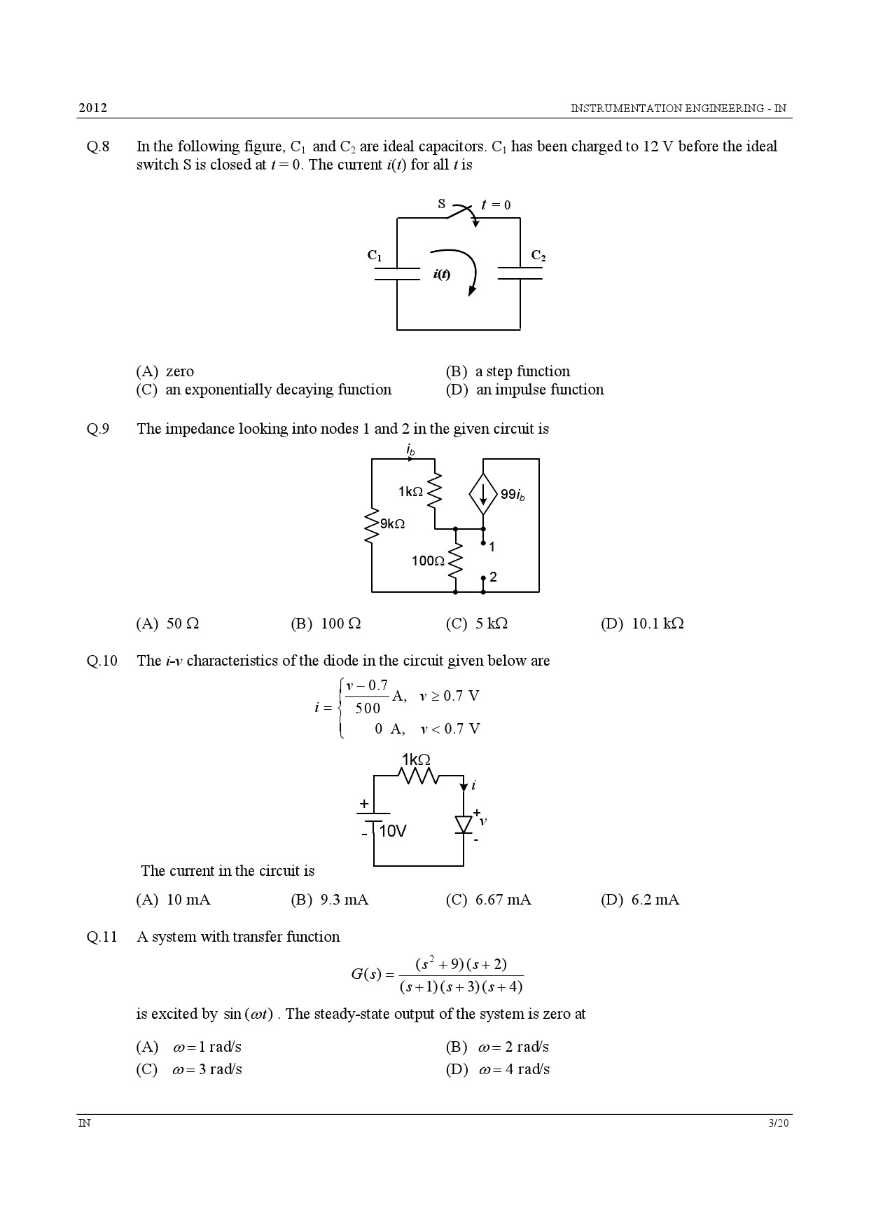GATE Exam Question Paper 2012 Instrumentation Engineering 3
