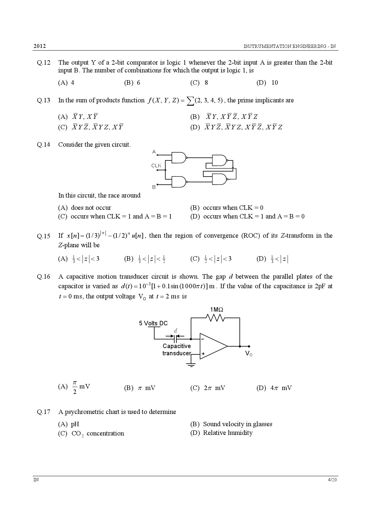 GATE Exam Question Paper 2012 Instrumentation Engineering 4