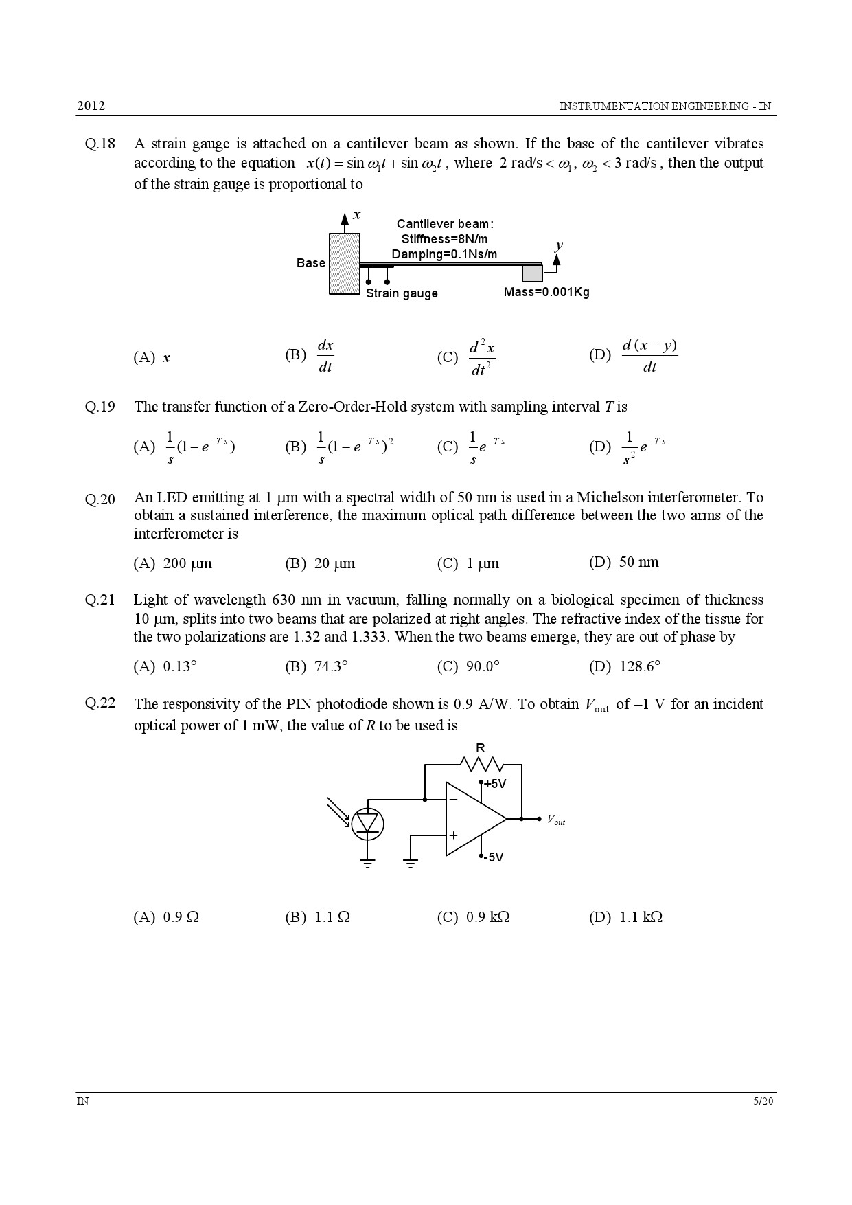 GATE Exam Question Paper 2012 Instrumentation Engineering 5