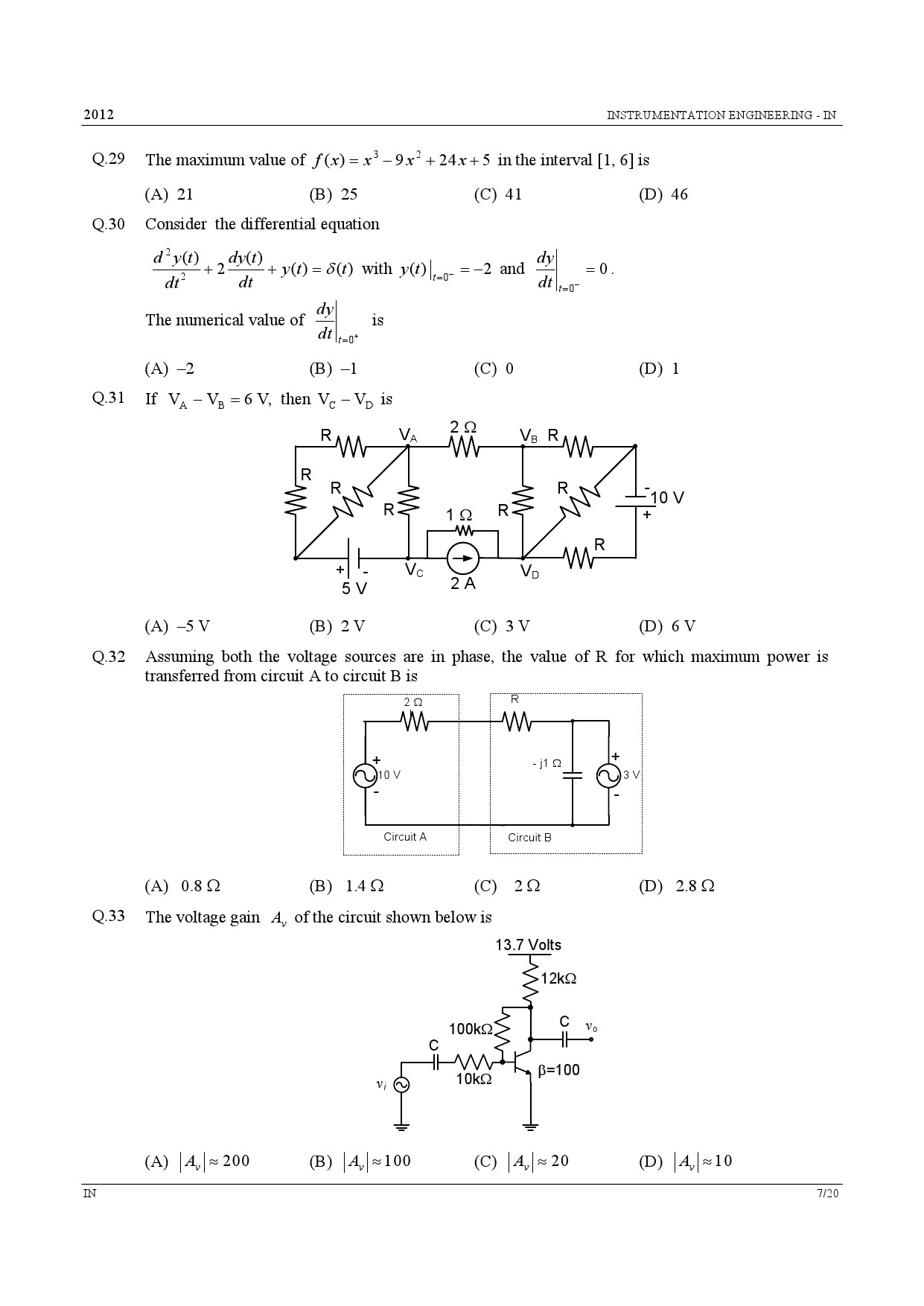 GATE Exam Question Paper 2012 Instrumentation Engineering 7