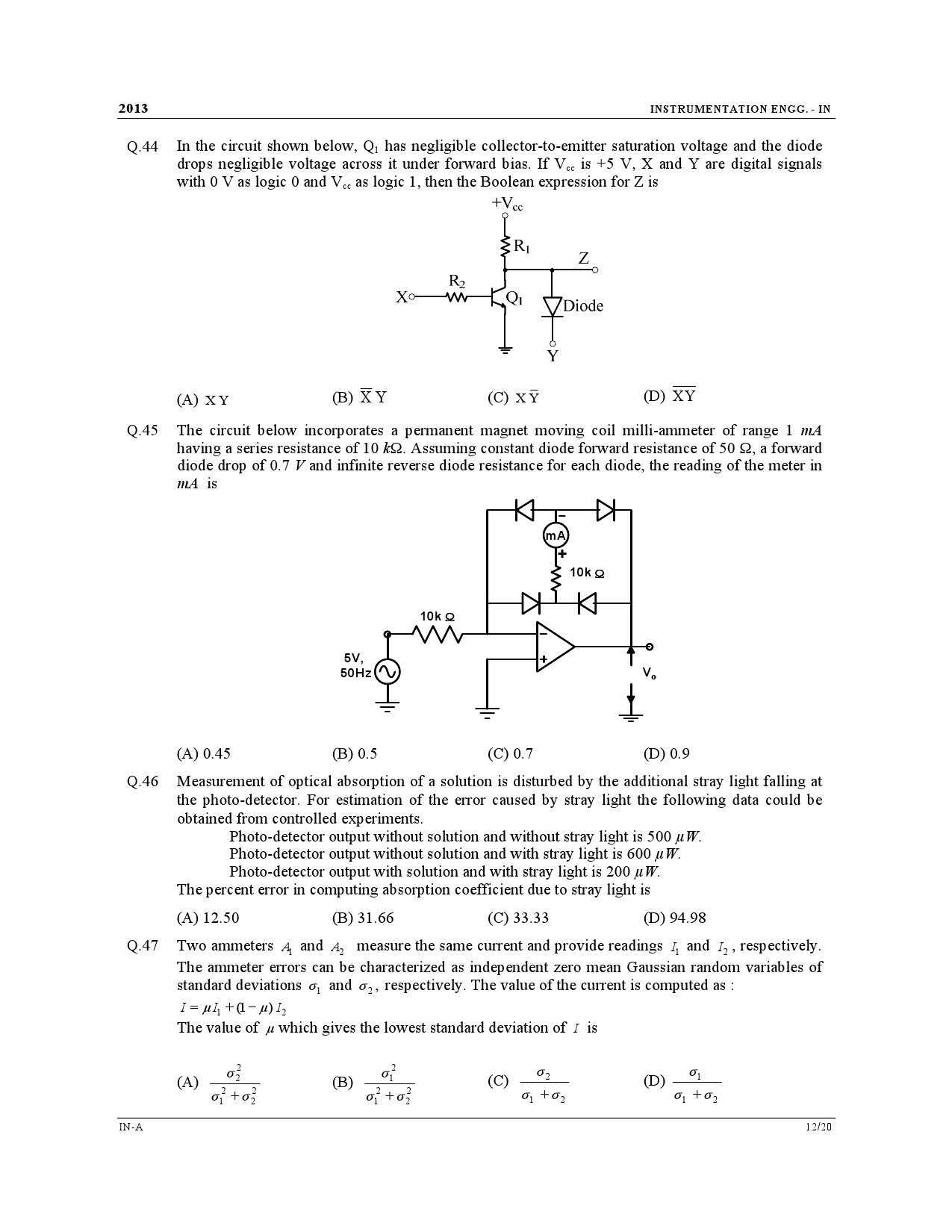 GATE Exam Question Paper 2013 Instrumentation Engineering 12