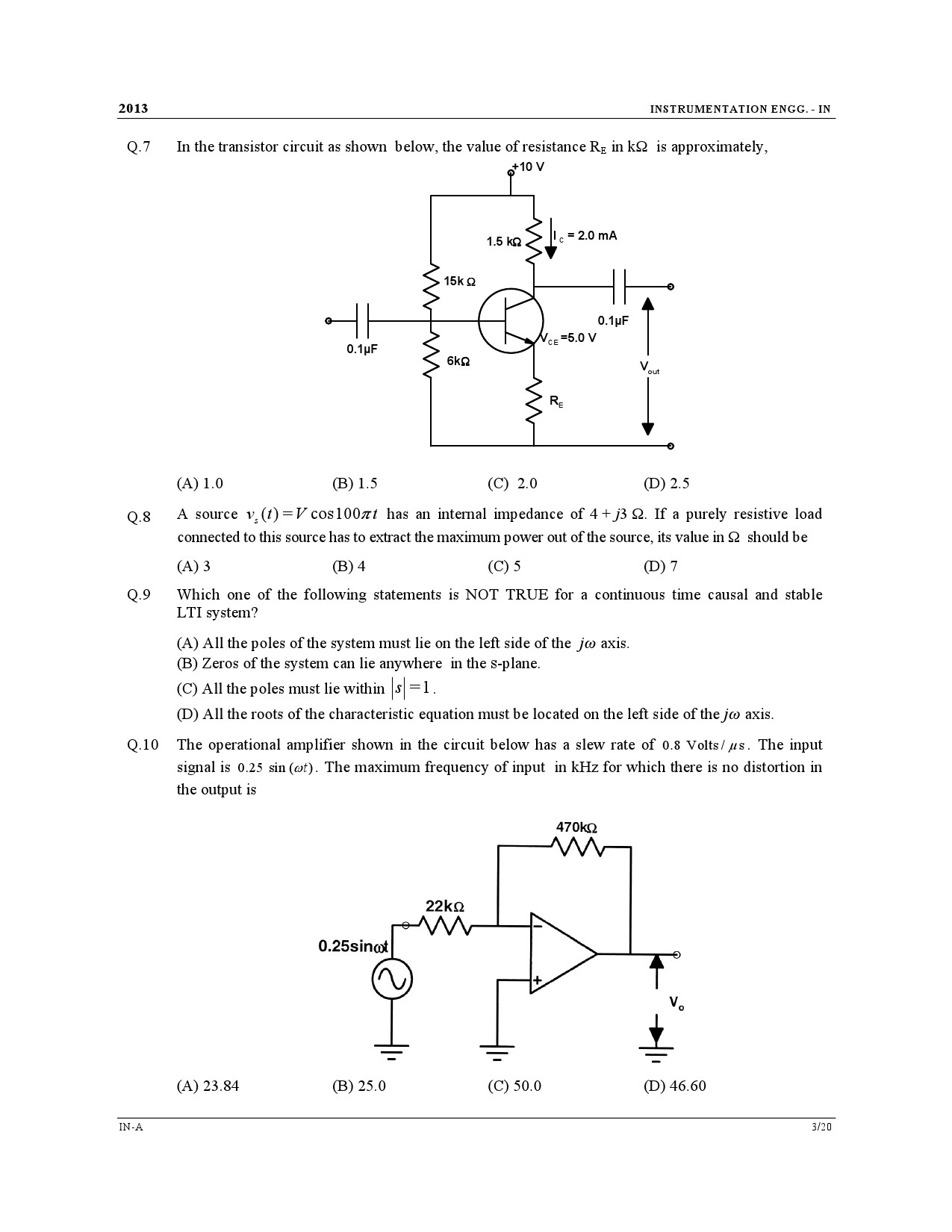 GATE Exam Question Paper 2013 Instrumentation Engineering 3