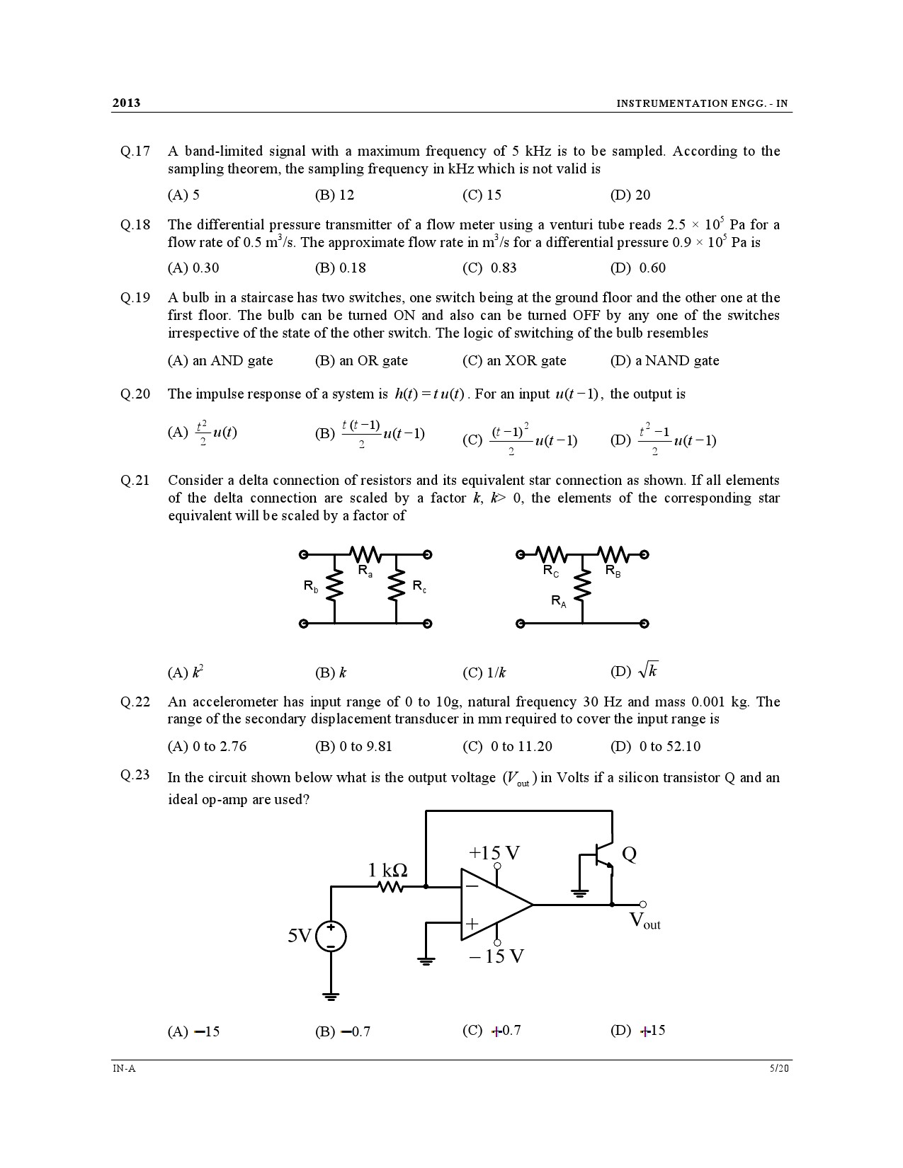 GATE Exam Question Paper 2013 Instrumentation Engineering 5