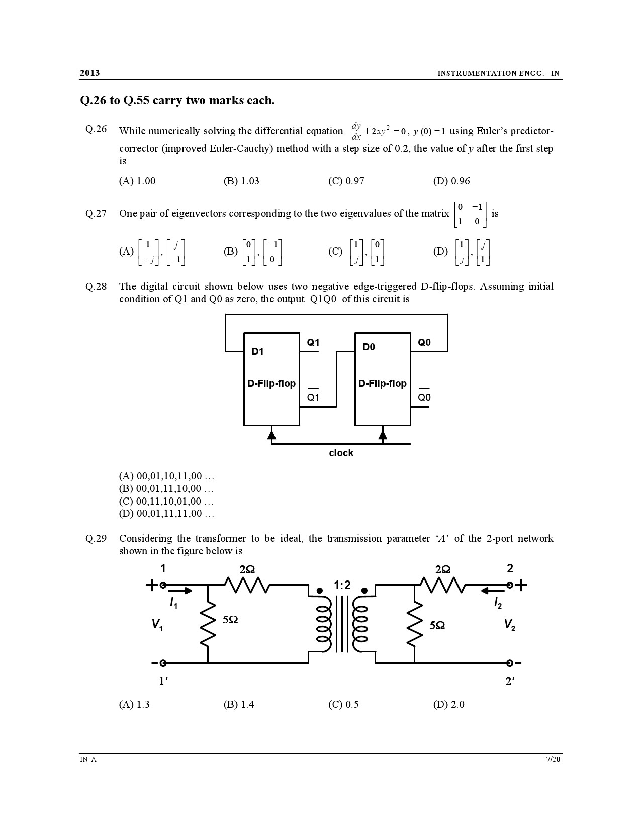 GATE Exam Question Paper 2013 Instrumentation Engineering 7