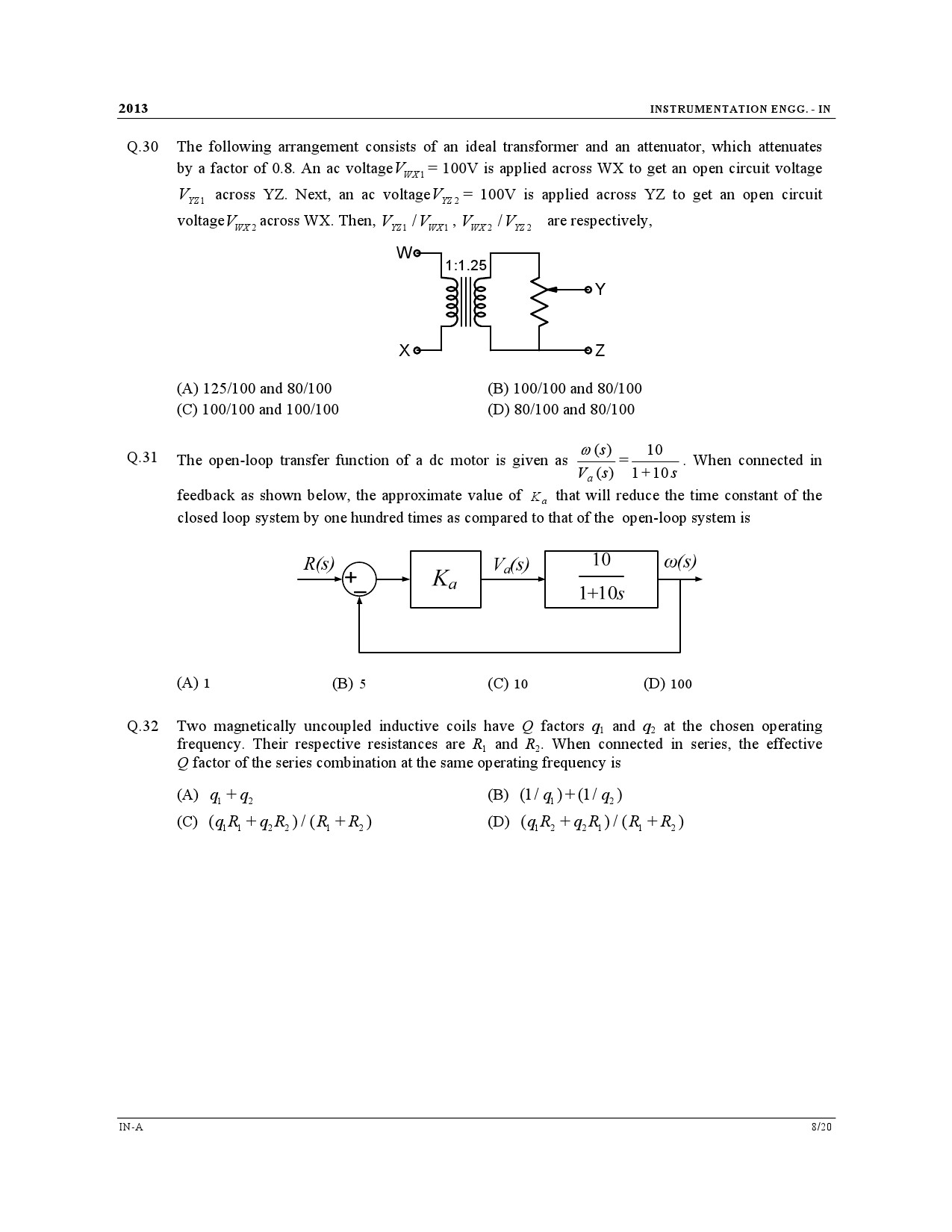 GATE Exam Question Paper 2013 Instrumentation Engineering 8