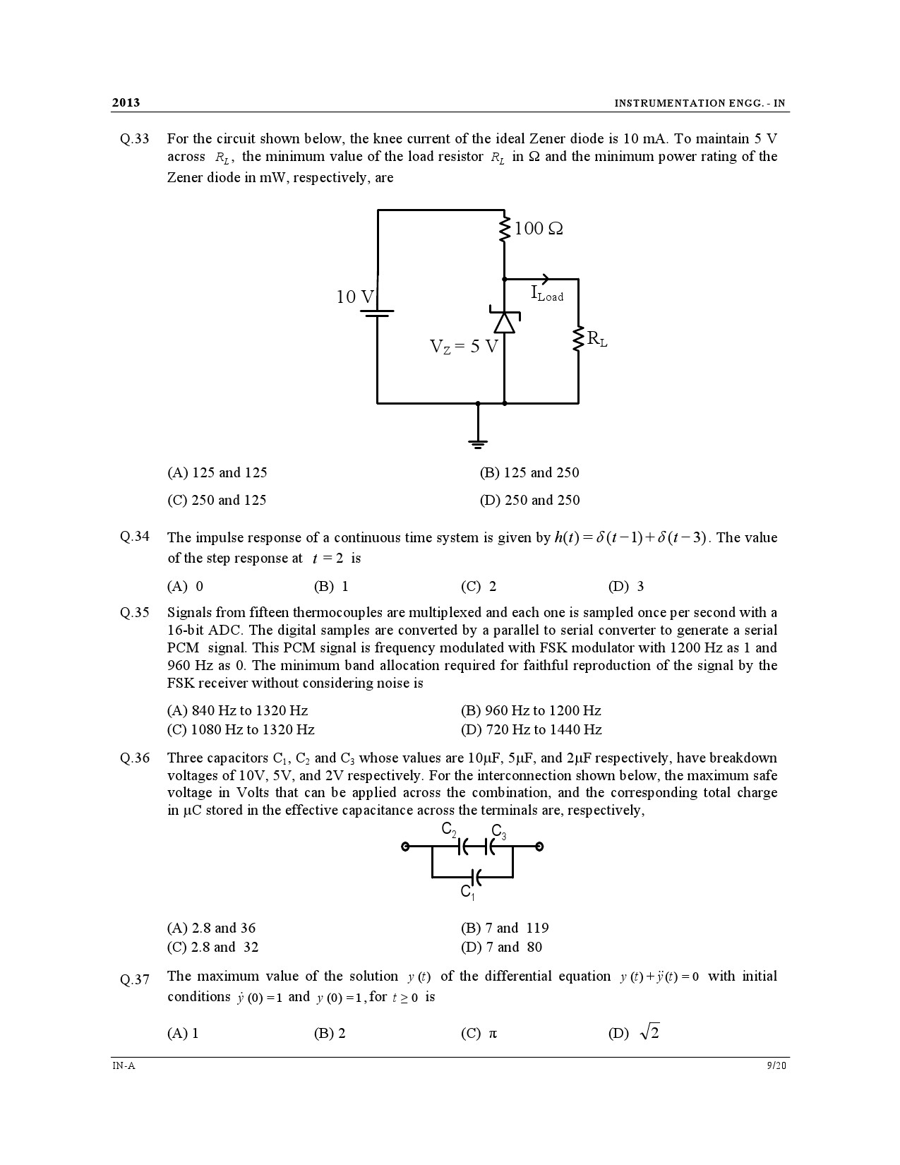 GATE Exam Question Paper 2013 Instrumentation Engineering 9
