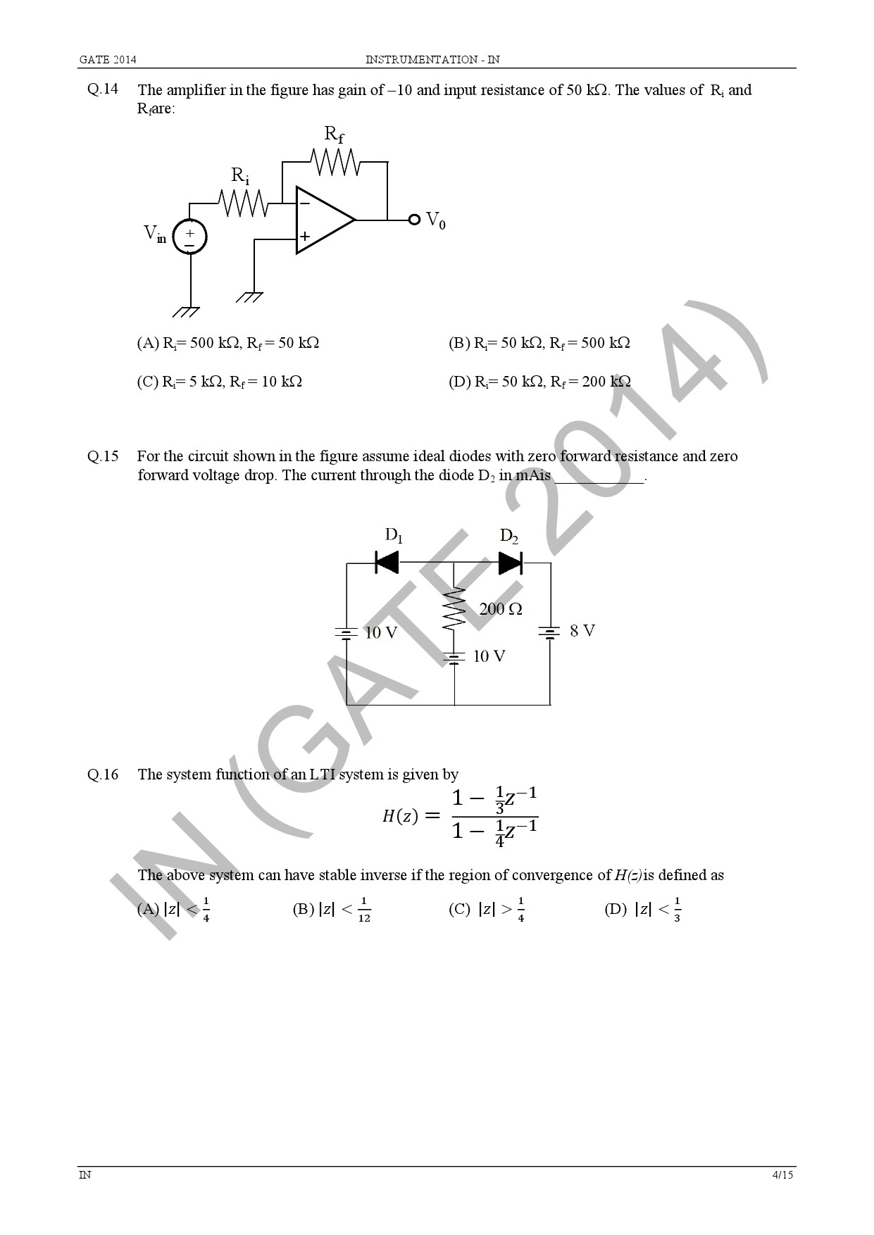 GATE Exam Question Paper 2014 Instrumentation Engineering 10