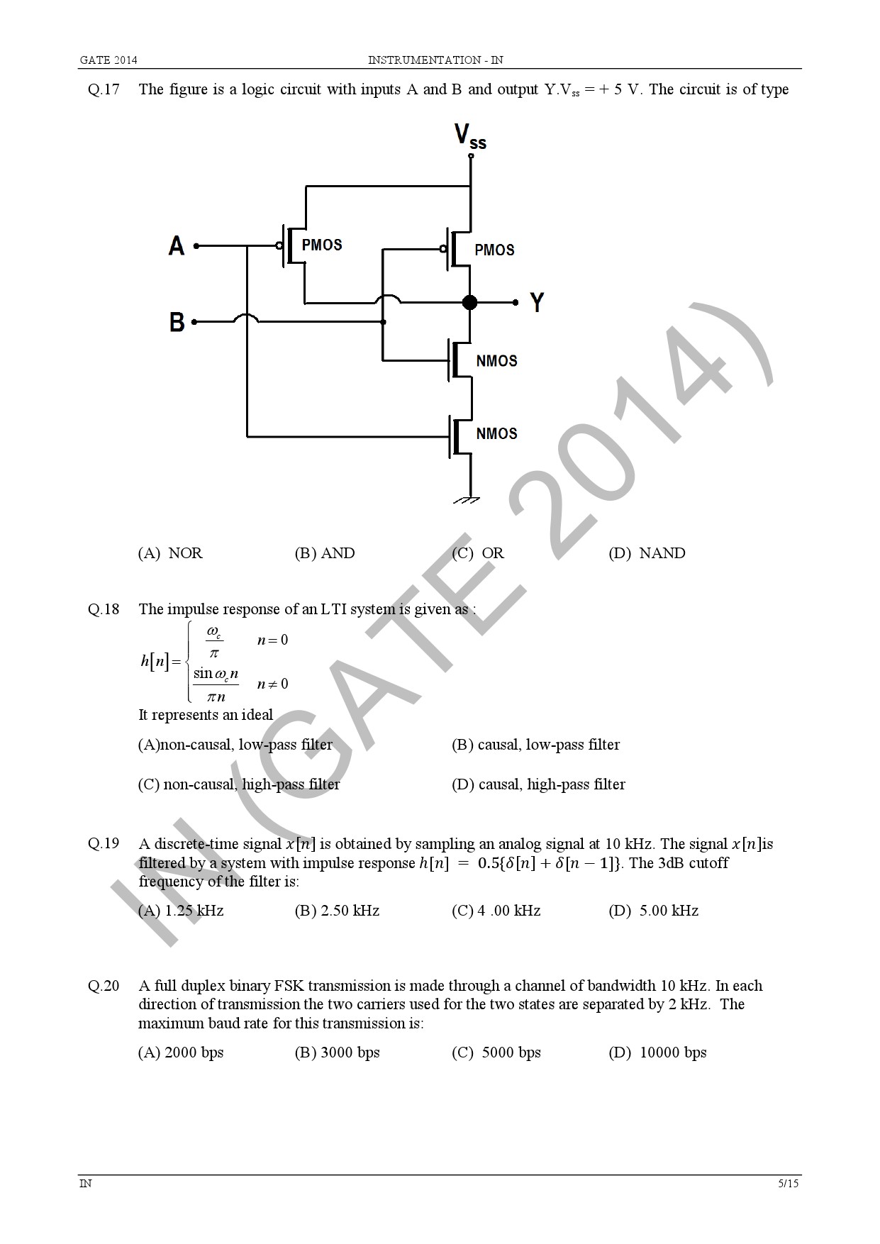 GATE Exam Question Paper 2014 Instrumentation Engineering 11