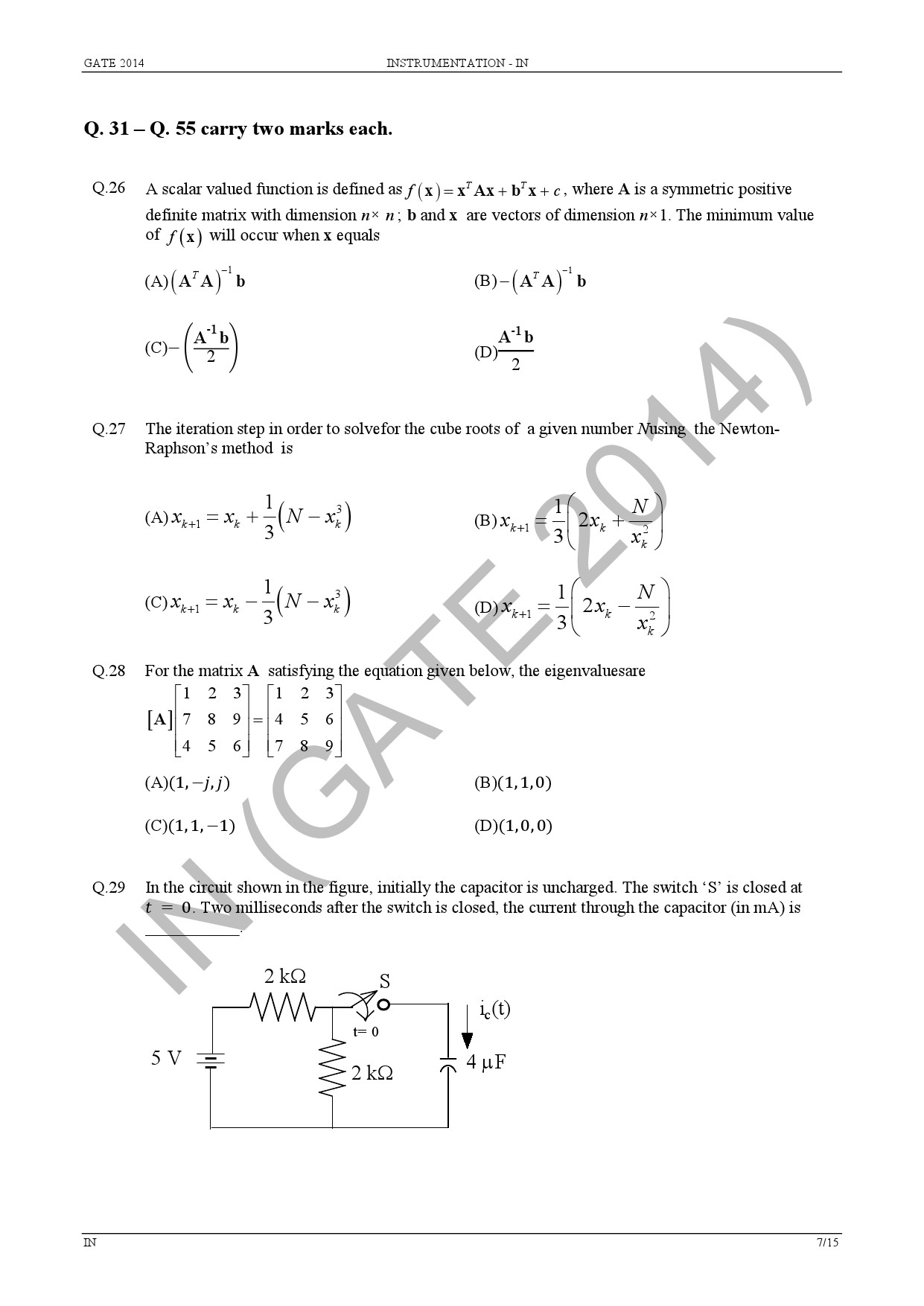 GATE Exam Question Paper 2014 Instrumentation Engineering 13