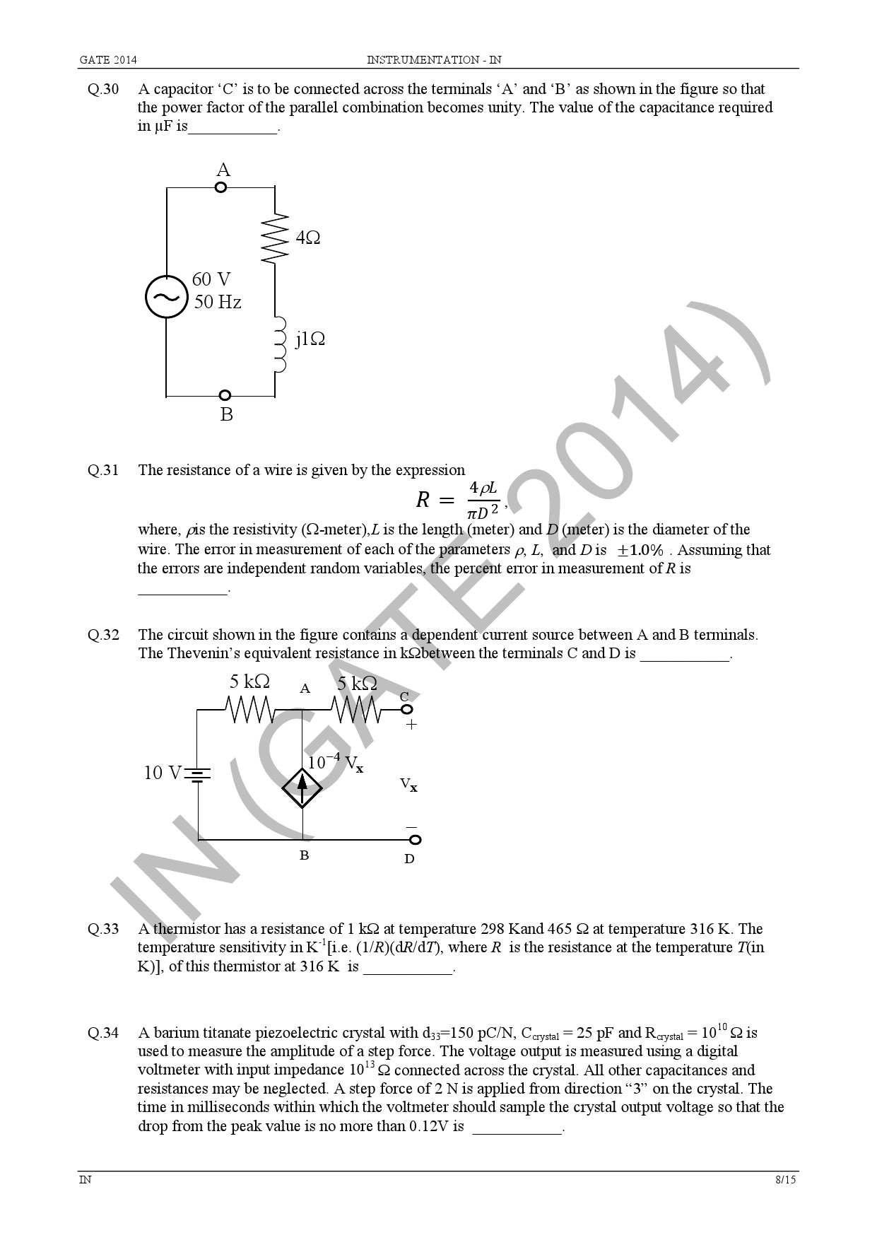 GATE Exam Question Paper 2014 Instrumentation Engineering 14