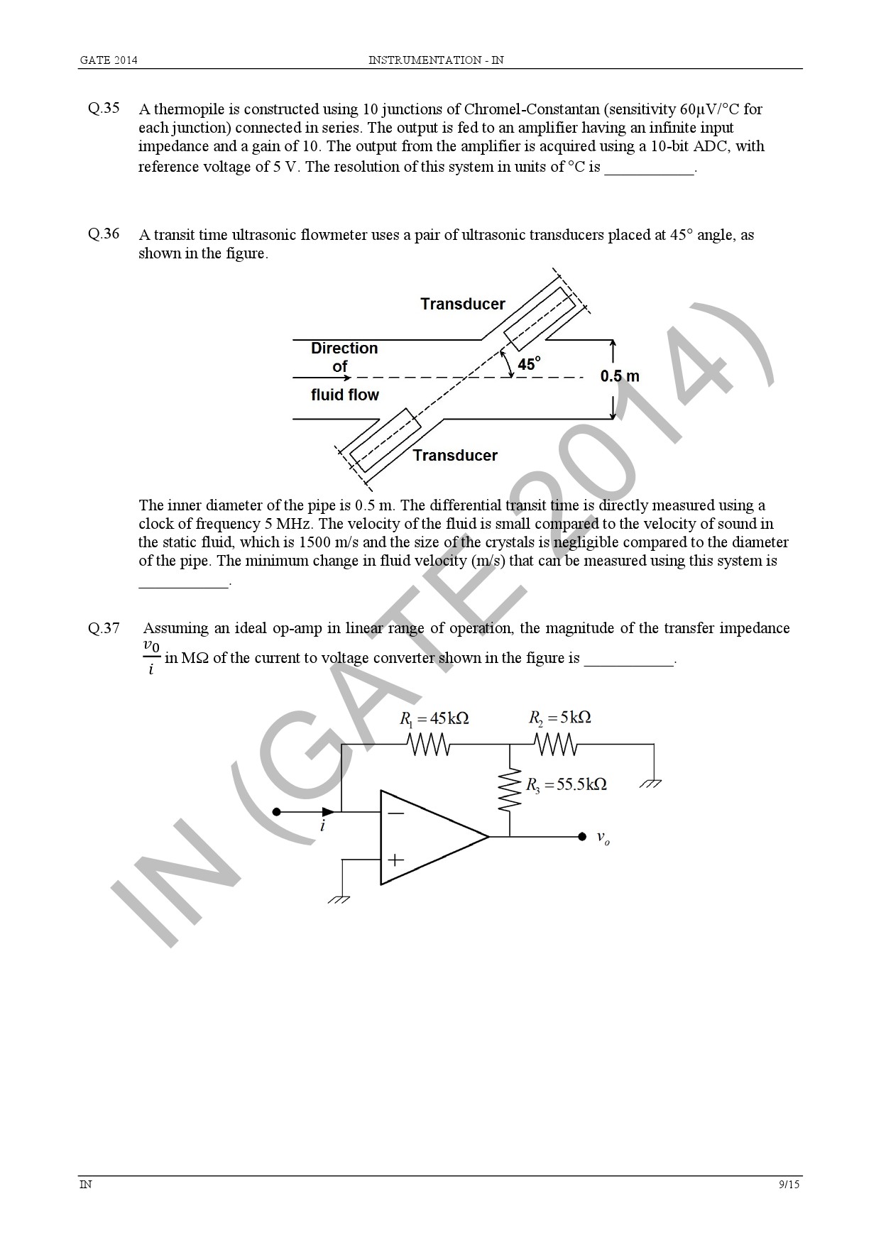GATE Exam Question Paper 2014 Instrumentation Engineering 15