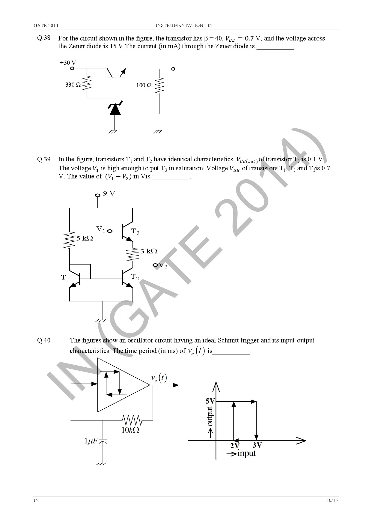 GATE Exam Question Paper 2014 Instrumentation Engineering 16