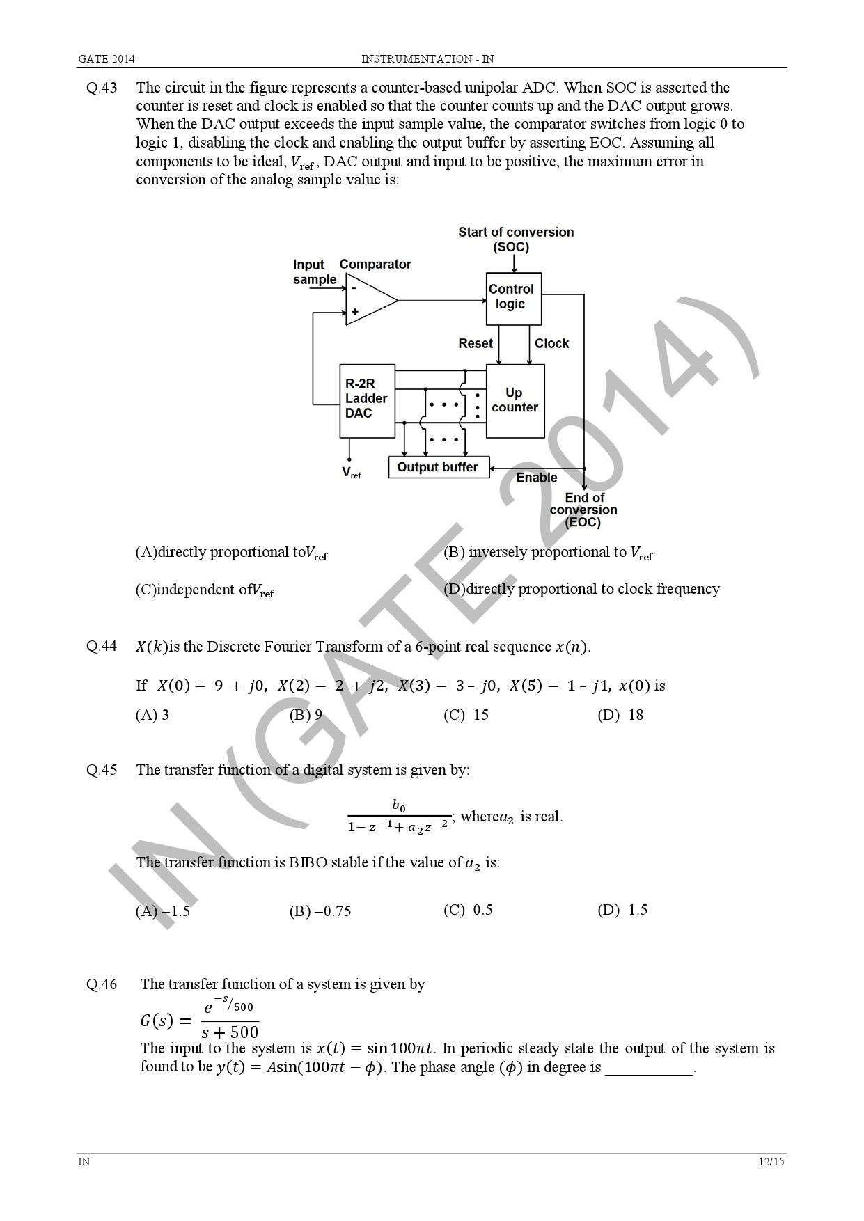 GATE Exam Question Paper 2014 Instrumentation Engineering 18