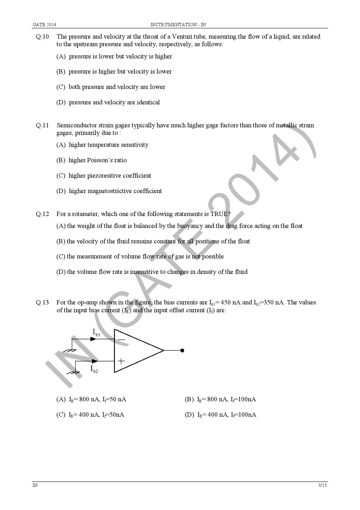 GATE Exam Question Paper 2014 Instrumentation Engineering 9