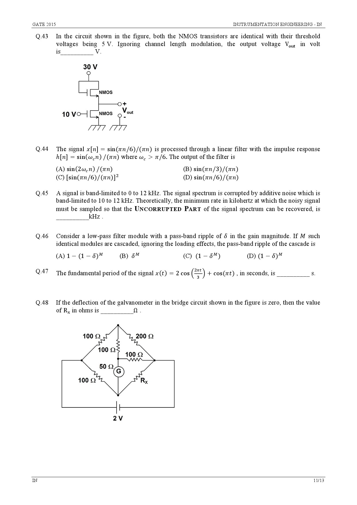GATE Exam Question Paper 2015 Instrumentation Engineering 11