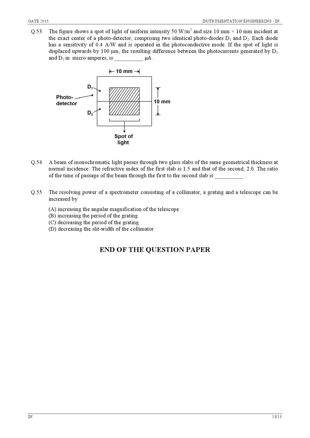 GATE Exam Question Paper 2015 Instrumentation Engineering 13