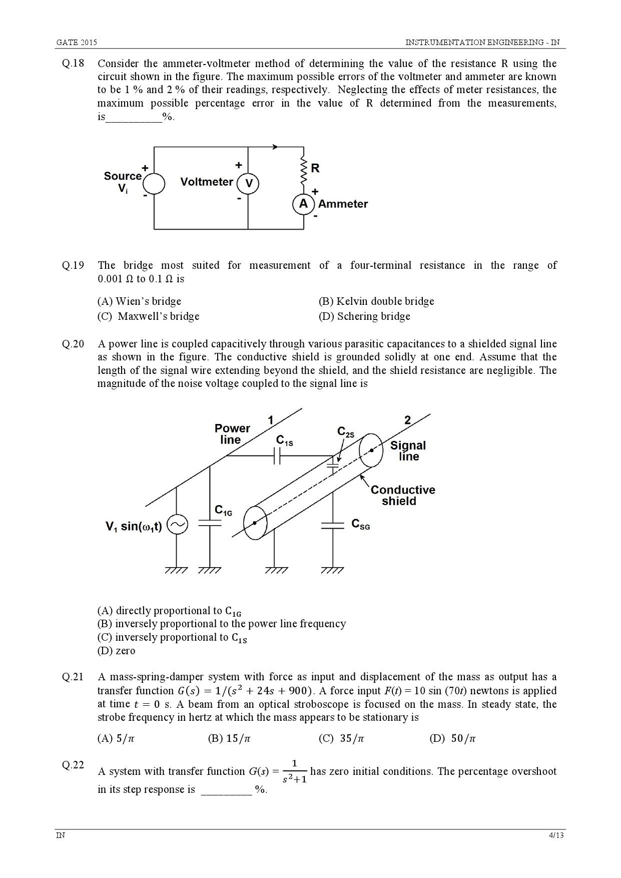 GATE Exam Question Paper 2015 Instrumentation Engineering 4