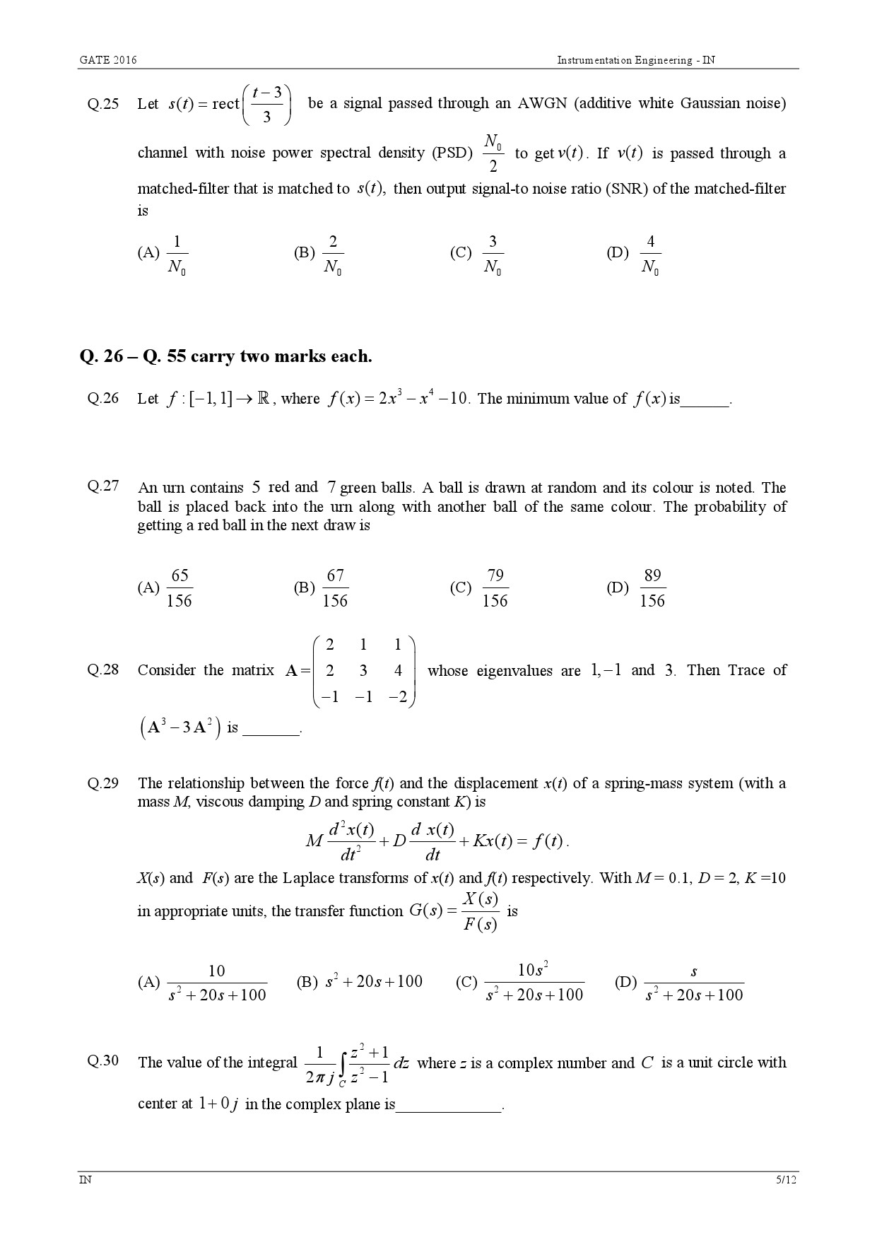 GATE Exam Question Paper 2016 Instrumentation Engineering 8