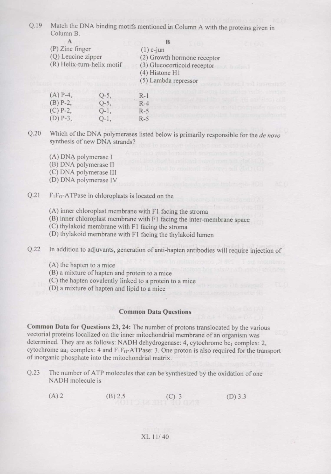 GATE Exam Question Paper 2007 Life Sciences 11