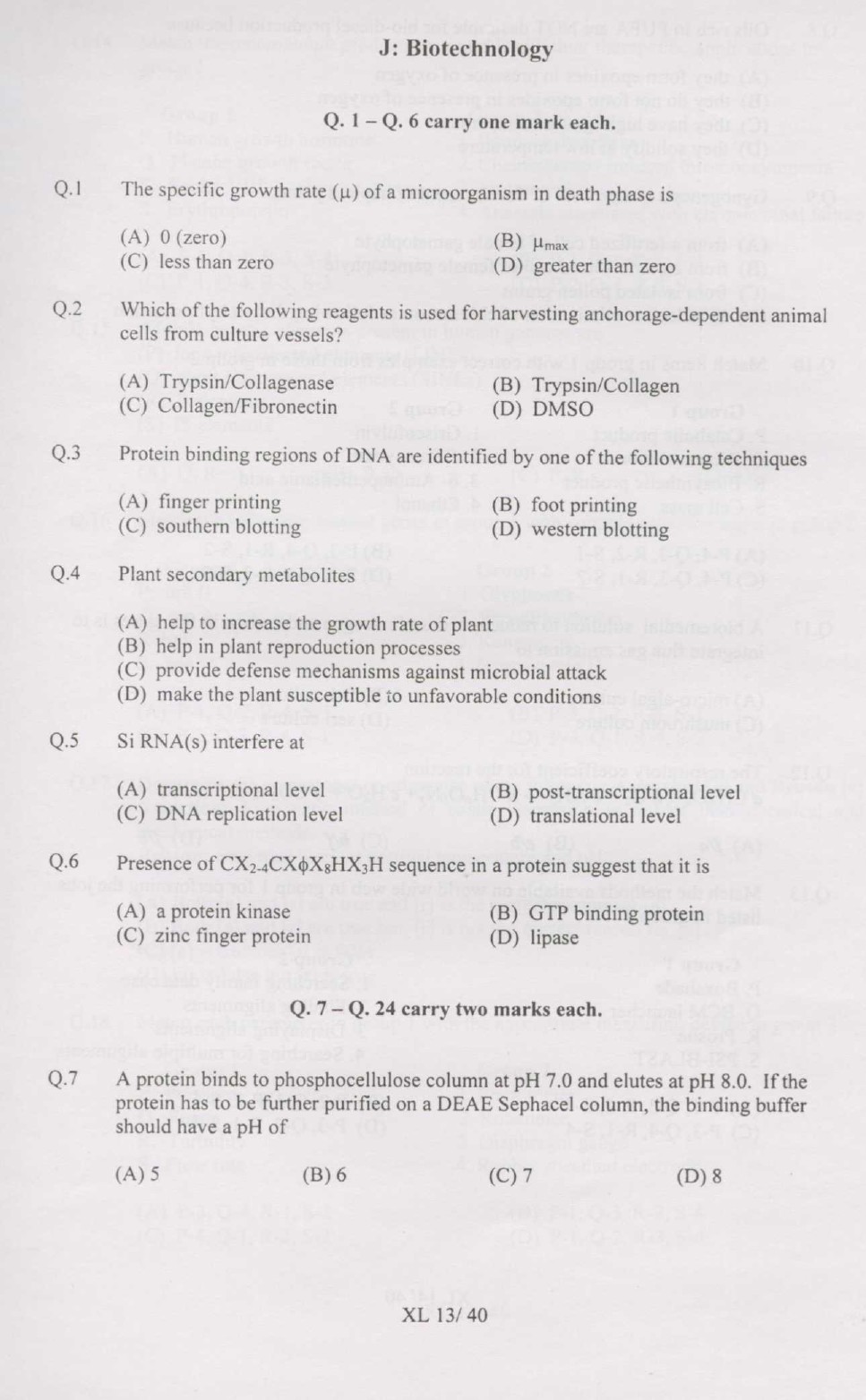 GATE Exam Question Paper 2007 Life Sciences 13