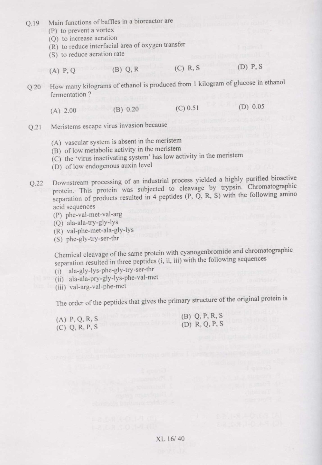 GATE Exam Question Paper 2007 Life Sciences 16