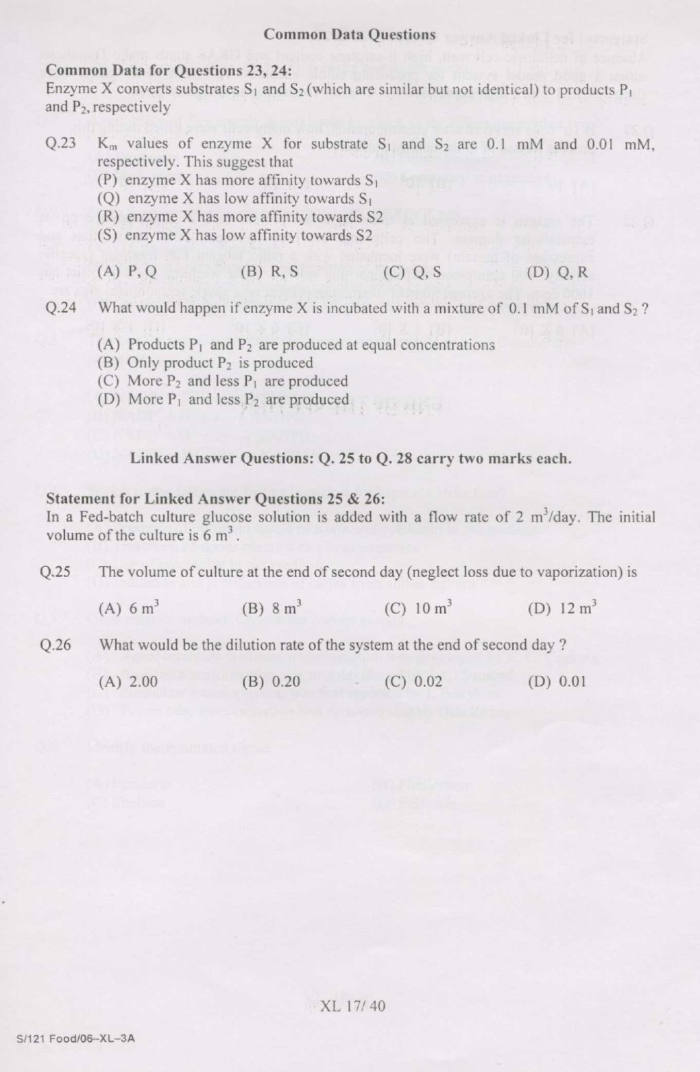 GATE Exam Question Paper 2007 Life Sciences 17